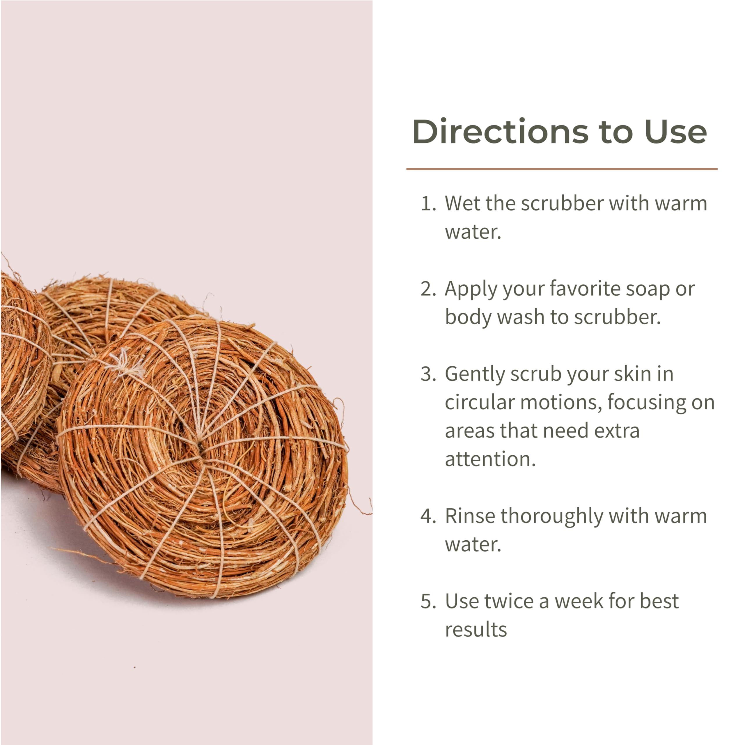 Ecotyl Vetiver Scrubber - Natural Body Loofah Exfoliator for Soft Skin | Set of 3 | Perfect for Shower, Bath & Spa Day Self Care Routine