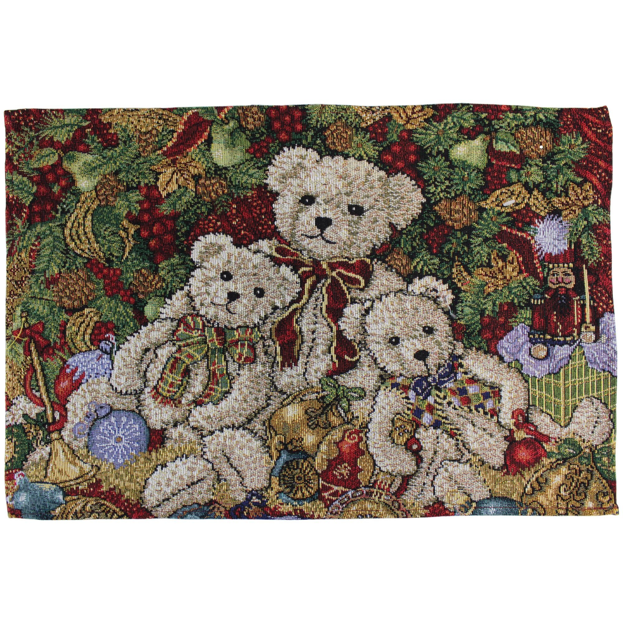 Violet Linen Teddy Bears Placemats - 13x19 Inches Washable Dining Table Mats for Kids, Baby Shower & Home Decor