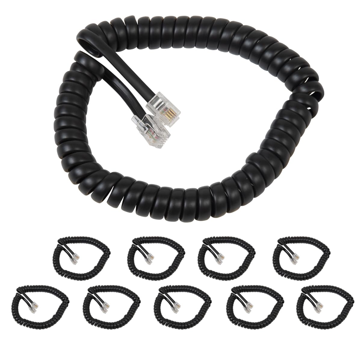 10-Pack Cablesys Coiled Telephone Handset Cord - RJ22 Connector, 6ft Uncoiled Length, 1.5