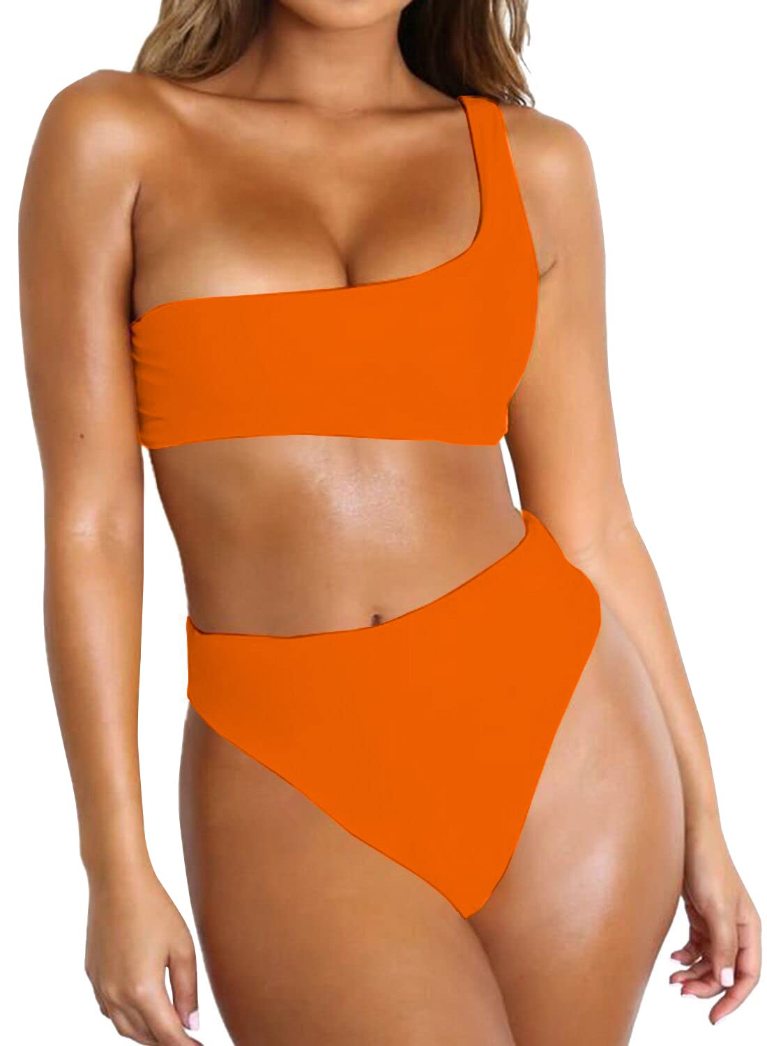 Byoauo Women's One Shoulder Bikini Top with High Waisted Bottom - Sexy Two Piece Swimsuits for Beach, Pool Party & Summer Vacation