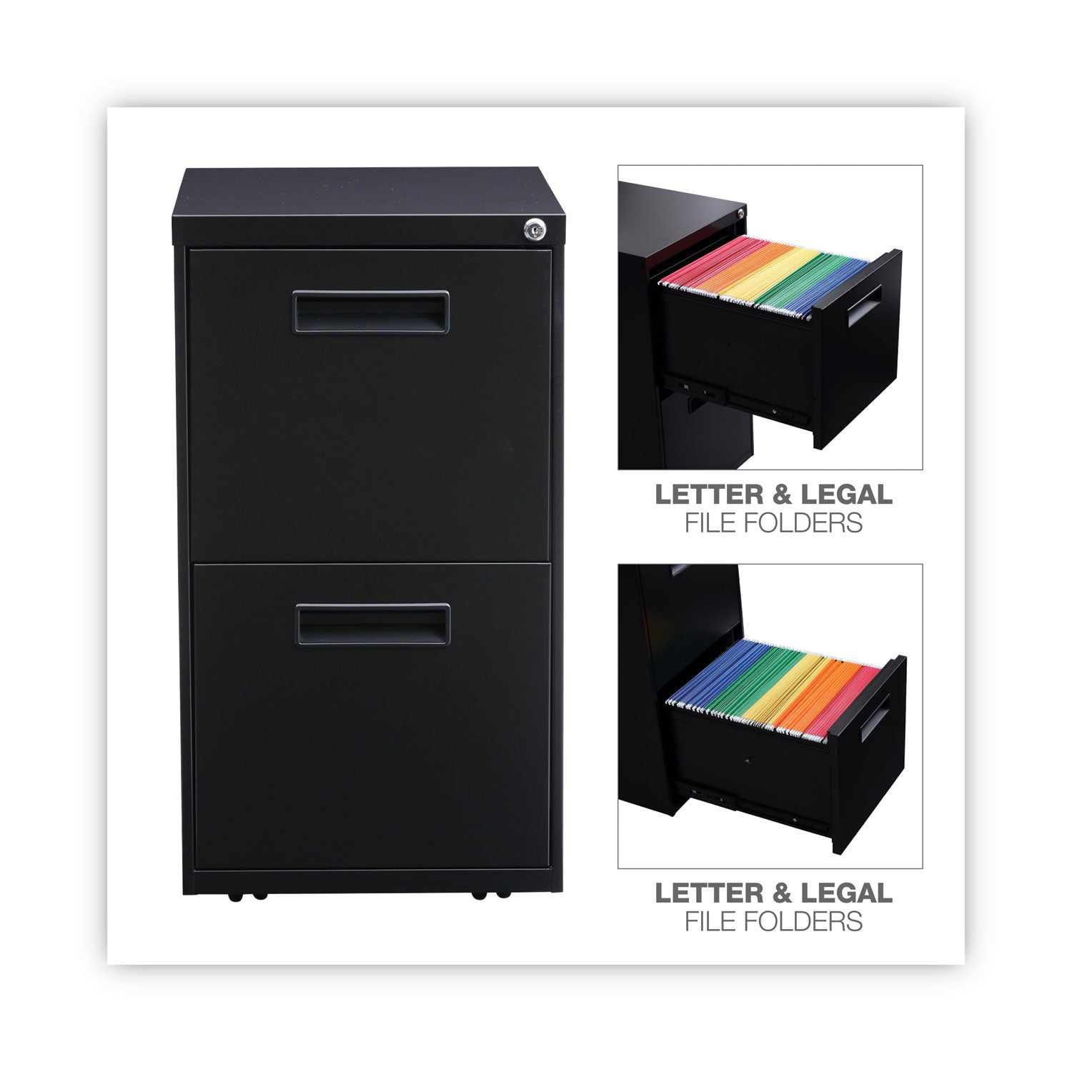 Alera® Black File Pedestal with 2 Legal/Letter Size Drawers - Left or Right Opening - 14.96