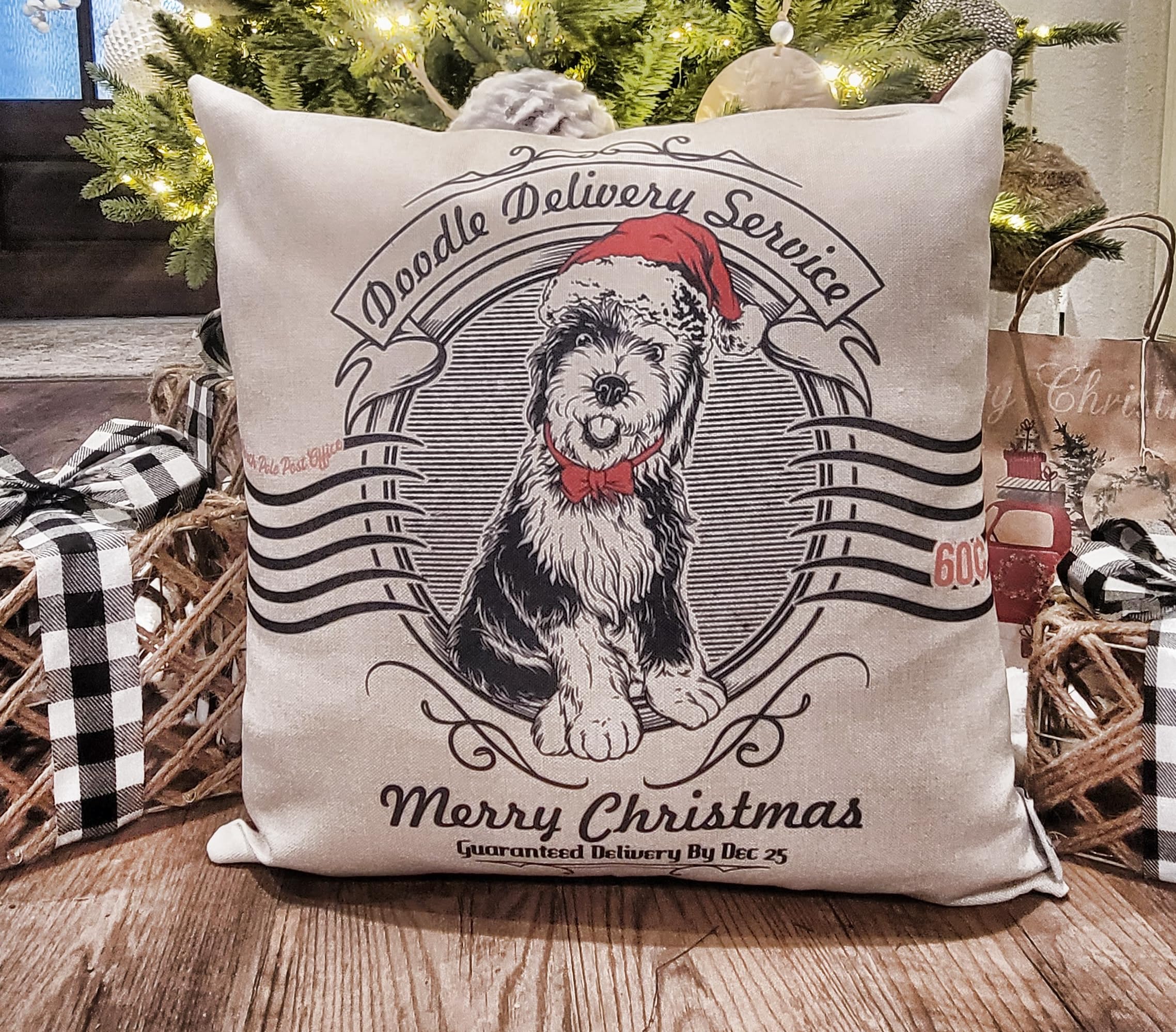 Sheep-a-Doodle Christmas Pillow Cover 20x20 - Cozy Holiday Decor