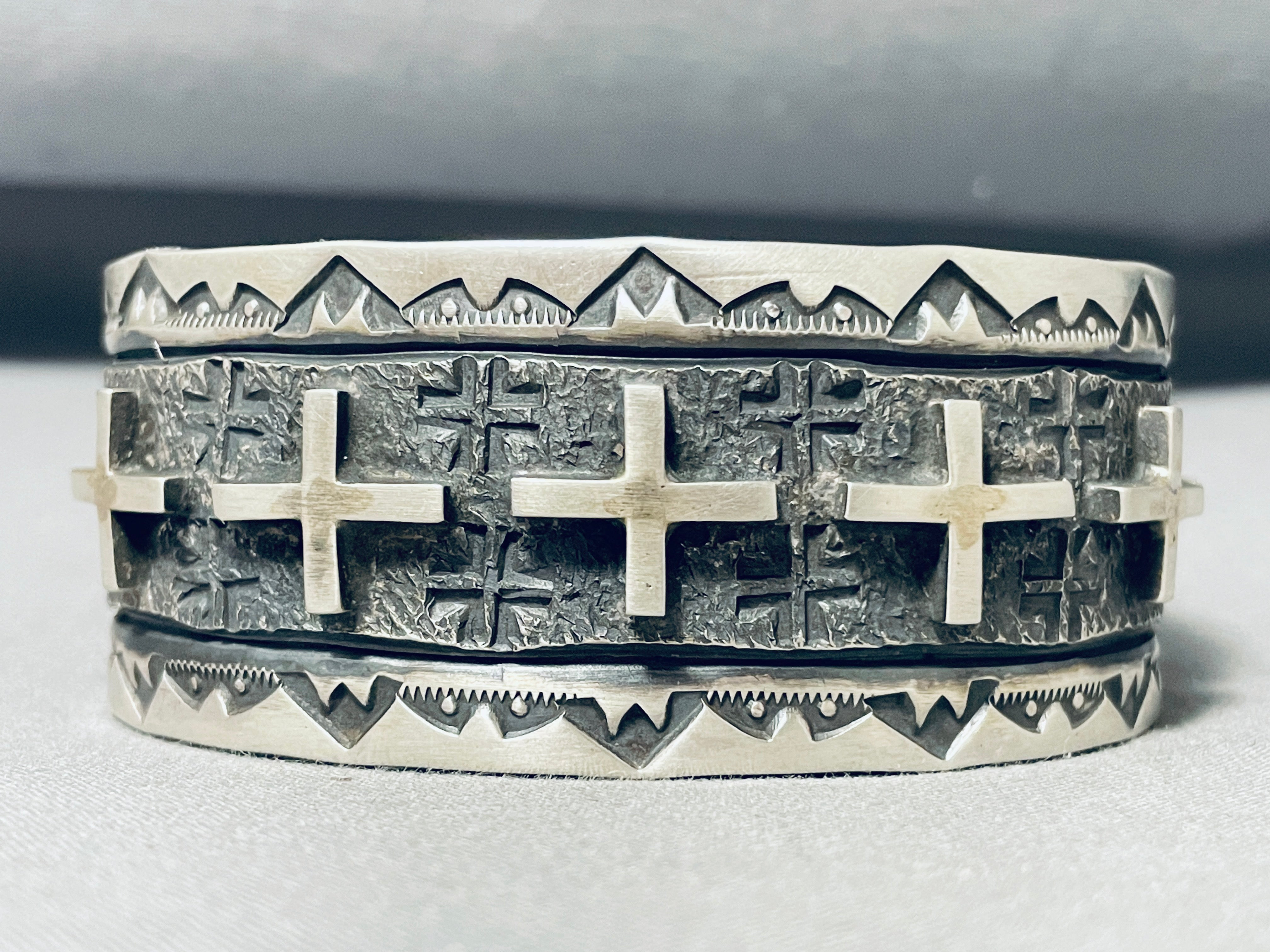 Authentic Navajo Sterling Silver Cross Bracelet - 116g Handmade Native American Jewelry - Perfect for Weddings, Gifts & Spiritual Occasions