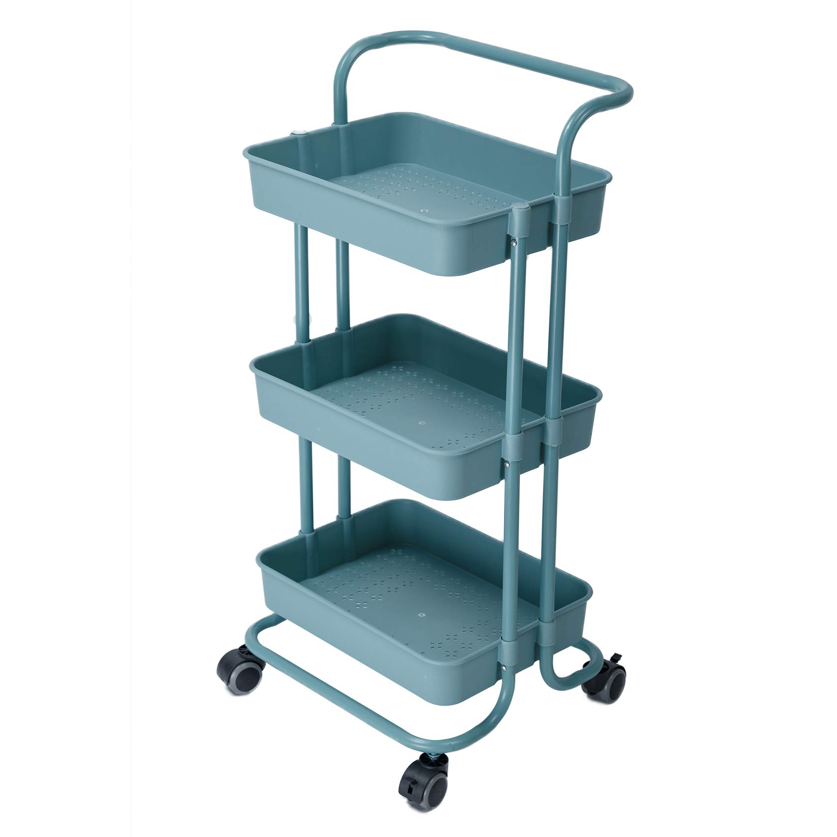 Jabey 3-Tier Rolling Utility Cart with Lockable Wheels - Heavy Duty Kitchen Trolley, Storage Cart with Handle for Kitchen, Bathroom, Office - Perfect for Organizing Supplies, Serving Food, and Mobile Storage Solutions