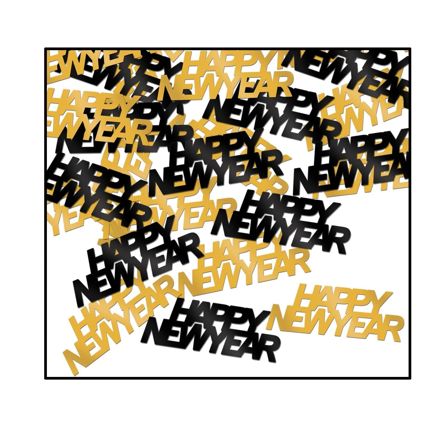 12 Pack Beistle Happy New Year Confetti - Black & Gold (0.5 Oz/Pkg) - Perfect for NYE Parties, Celebrations & Festive Decorations