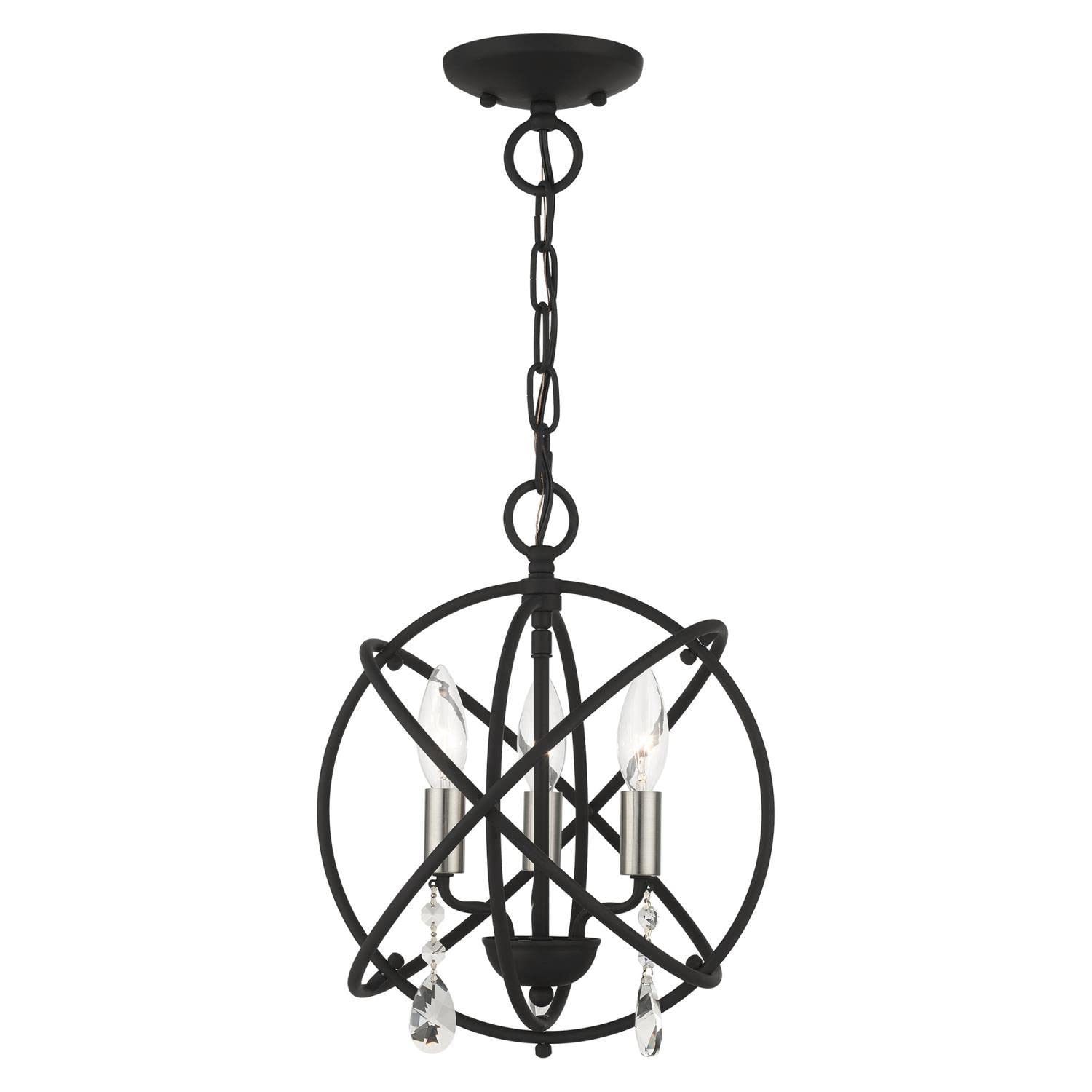 Livex Lighting 40903-04 Aria Convertible Petite Pendant Chandelier/Semi-Flush Mount - Black with Satin Nickel Candles - Perfect for Dining Room, Kitchen Island or Entryway Lighting