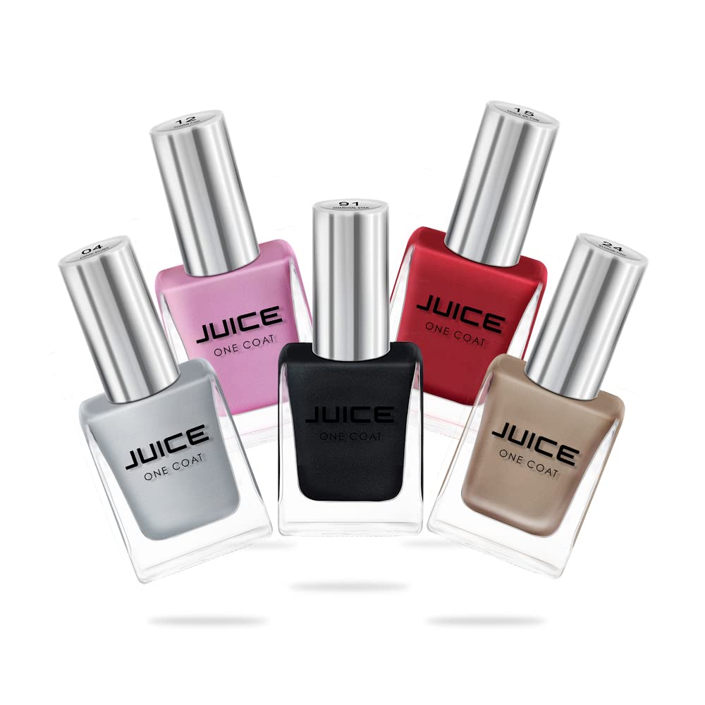 JUICE 5-in-1 Quick Dry Long Lasting Nail Polish Set - Chip Resistant Gel Finish with High Gloss (16 Colors + 1 Remover) - F&D Approved Pigments for Manicure, Pedicure & Nail Art