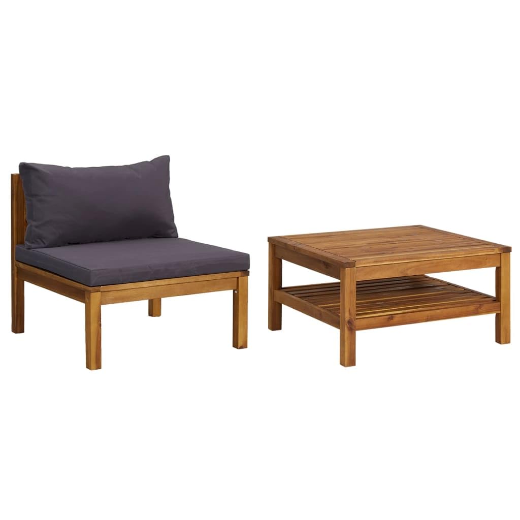 vidaXL 2-Piece Patio Sofa Set with Cushions & Tea Table - Outdoor Sectional Modular Furniture for Garden, Deck, Backyard - Rustic Solid Acacia Wood Sofa Set for Relaxing, Entertaining & Outdoor Lounging