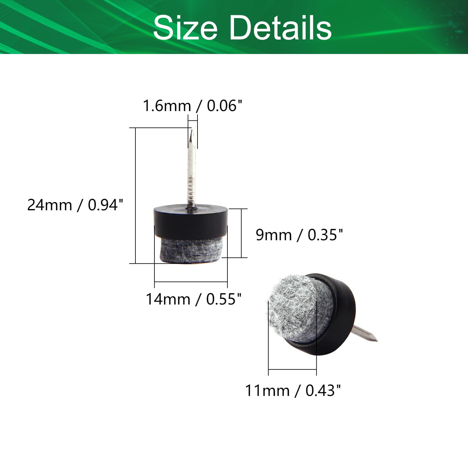 Yinpecly Round Felt Furniture Pads - 46PCS Black Chair & Table Leg Protectors (14x9mm DxCap Height) - Prevent Floor Scratches & Reduce Noise for Hardwood Floors, Tiles & Laminate