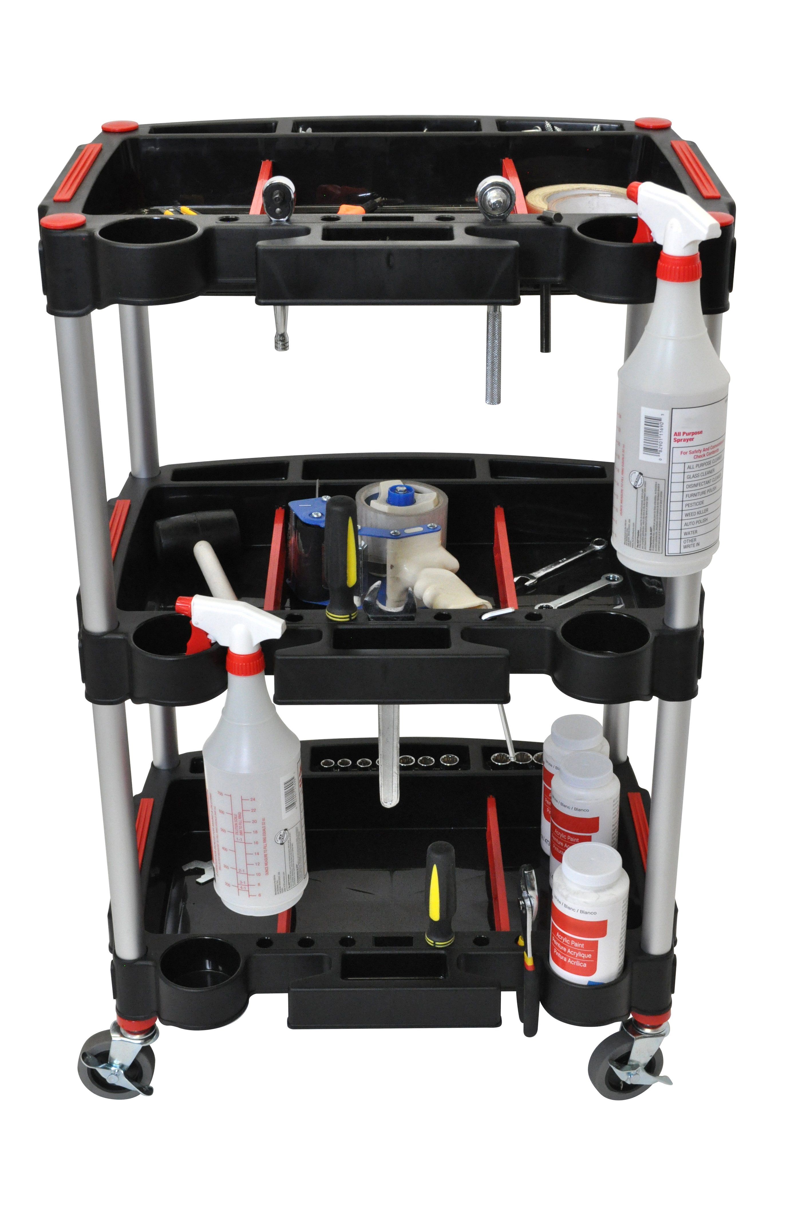 Luxor 3-Shelf Rolling Tool Cart with Locking Wheels - Heavy Duty Metal Utility Cart for Garage, Workshop, and Automotive Repair - Perfect for Organizing Tools and Equipment