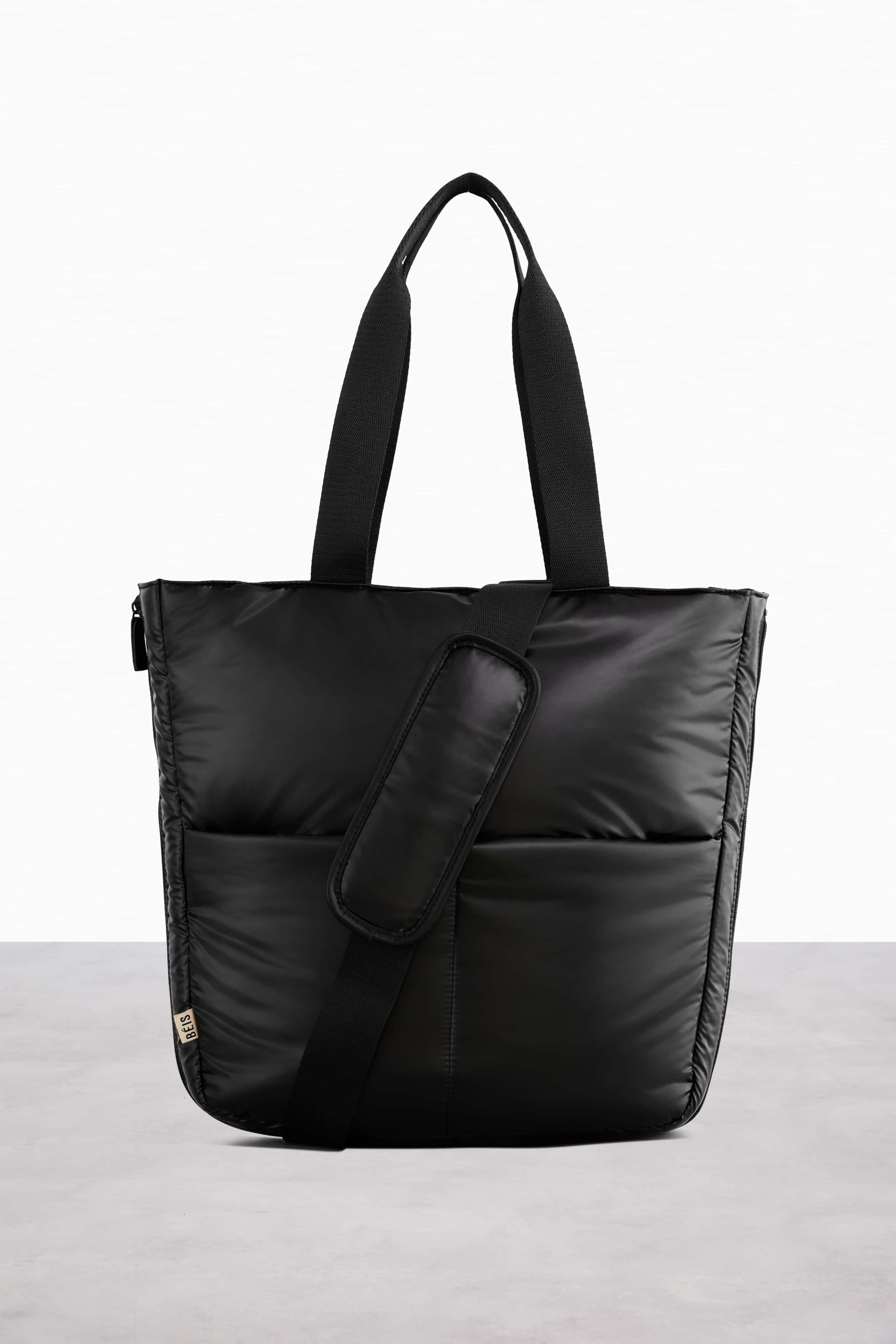 Black Expandable Tote Bag - Large Capacity Foldable Shopping Bag for Groceries, Travel & Beach - Stylish Reusable Carryall for Women