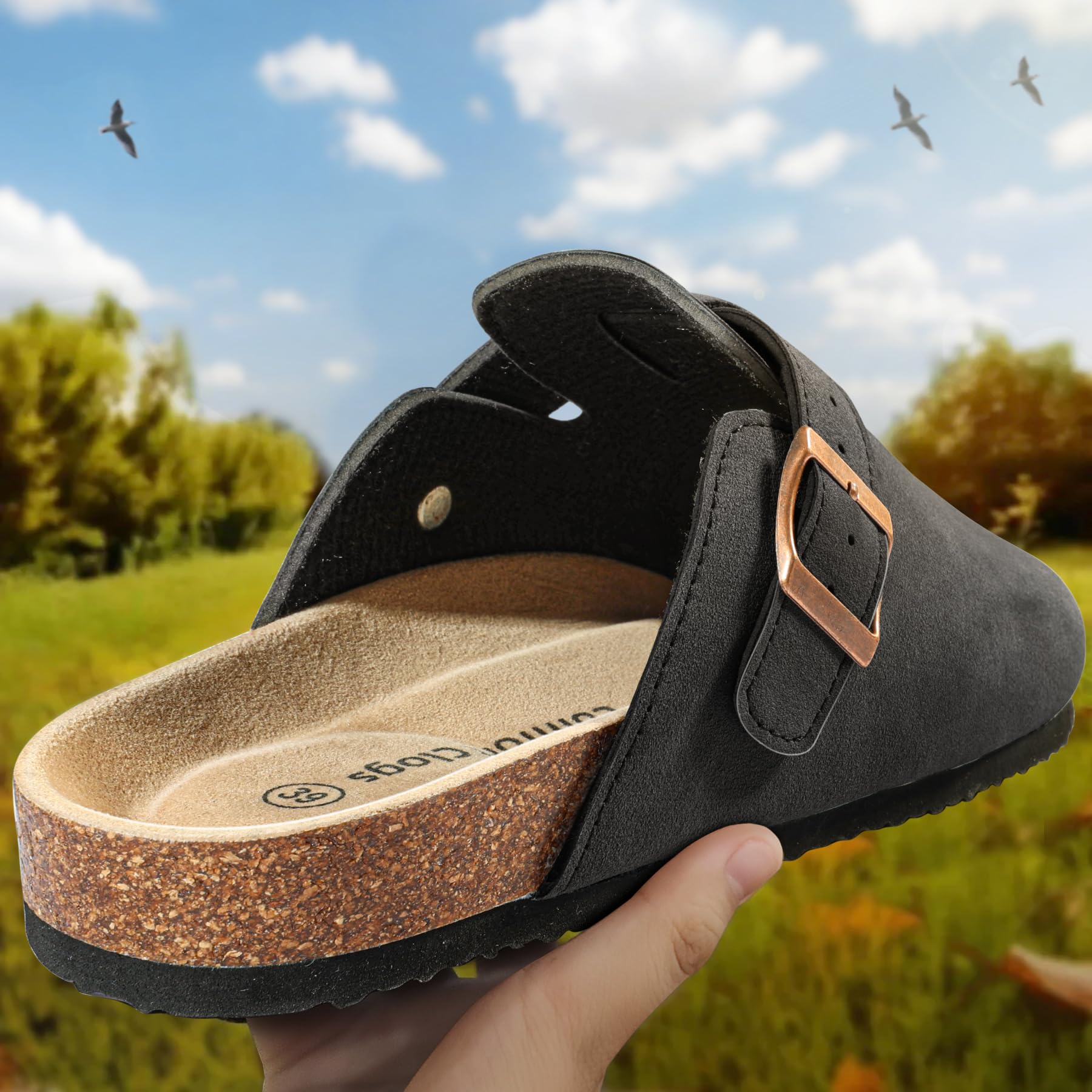 KEMISANT Men's Comfortable Suede Clogs - Soft Mule Slippers & Sandals with Cushioned Cork Footbed - Unisex Nurse & Healthcare Shoes - Perfect for Hospital Shifts, Gardening & Casual Wear