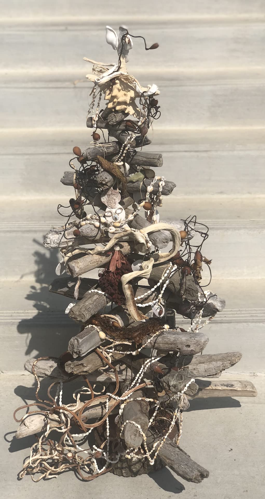 Handmade Beach Christmas Tree with Seashells & Natural Wood - Coastal Holiday Decor for Home, Office, or Beach House - Perfect Ocean-Themed Xmas Ornament & Unique Gift Idea
