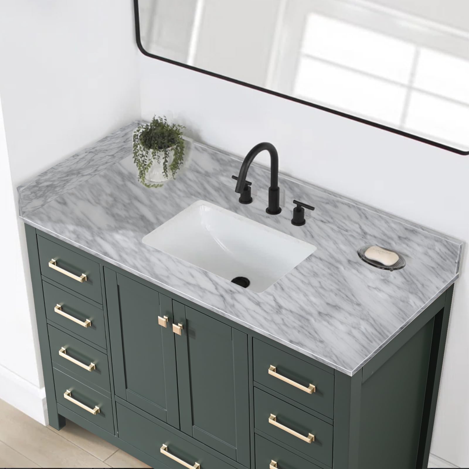 21 Inch Carrara Marble Backsplash for Bathroom Vanity - Waterproof Sink Splash Guard - Elegant White Marble Countertop Protector for Modern Bathroom Decor (Perfect for Master Bath & Powder Room)