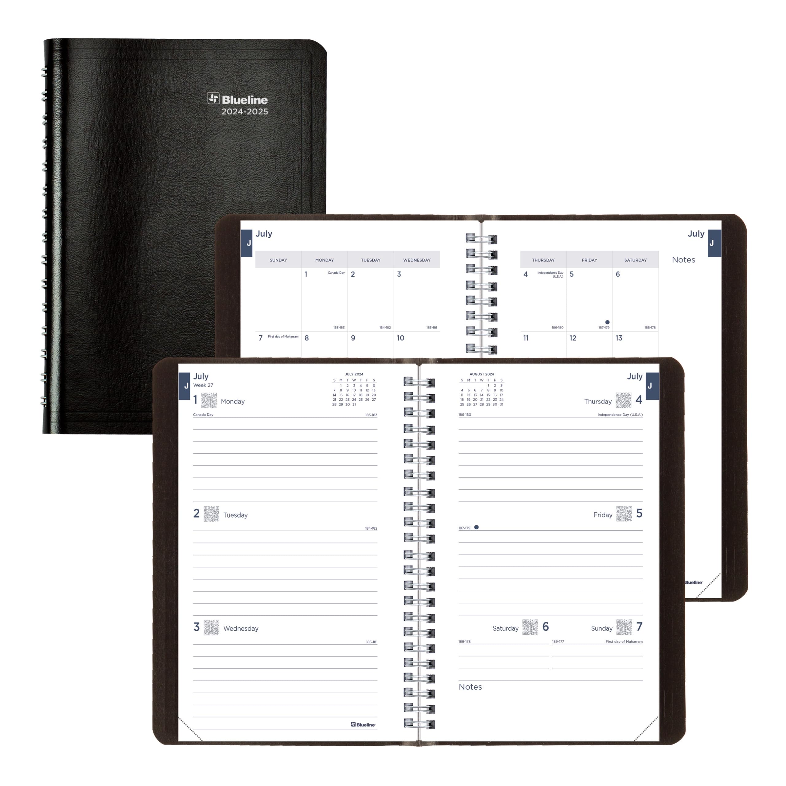 Blueline® 2024-2025 Academic Planner - 13 Month Weekly & Monthly Organizer with Twin-Wire Binding, Soft Vicuana Cover, 8