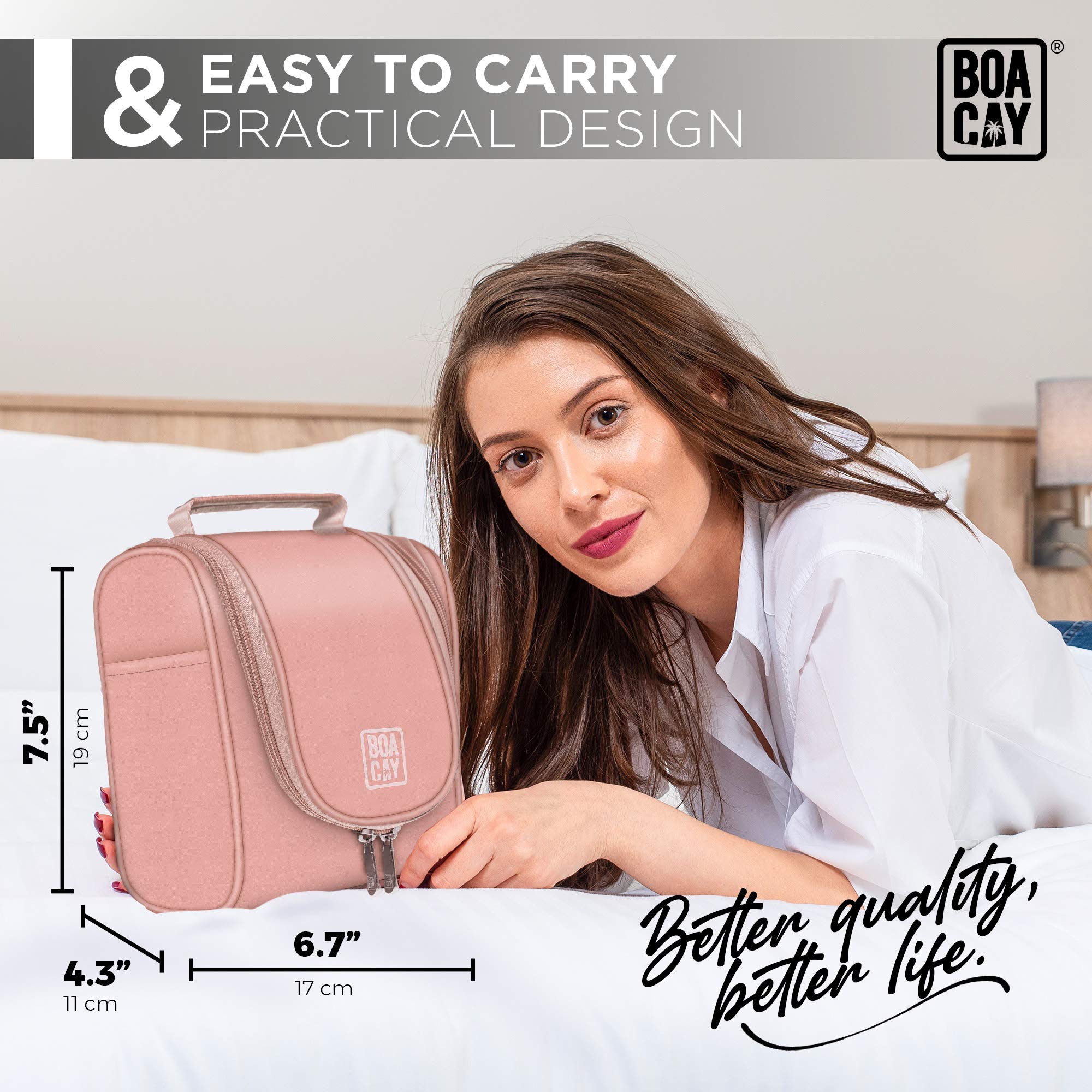 BOACAY Small Hanging Travel Toiletry Bag for Women & Men - Waterproof Makeup Organizer with Hooks, Perfect for Cosmetics, Accessories & Travel Essentials - Ideal for Bathroom, Shower & On-the-Go Use