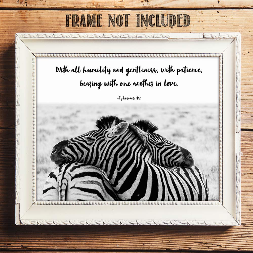 TJ Originals Be Kind and Compassionate Bible Verse Wall Art Print - Ephesians 4:32 Orange Floral Christian Decor - Inspirational Religious Gifts for Women, Home & Office - Perfect for Bedroom, Living Room or Church Decor (Hugging Zebras Design)