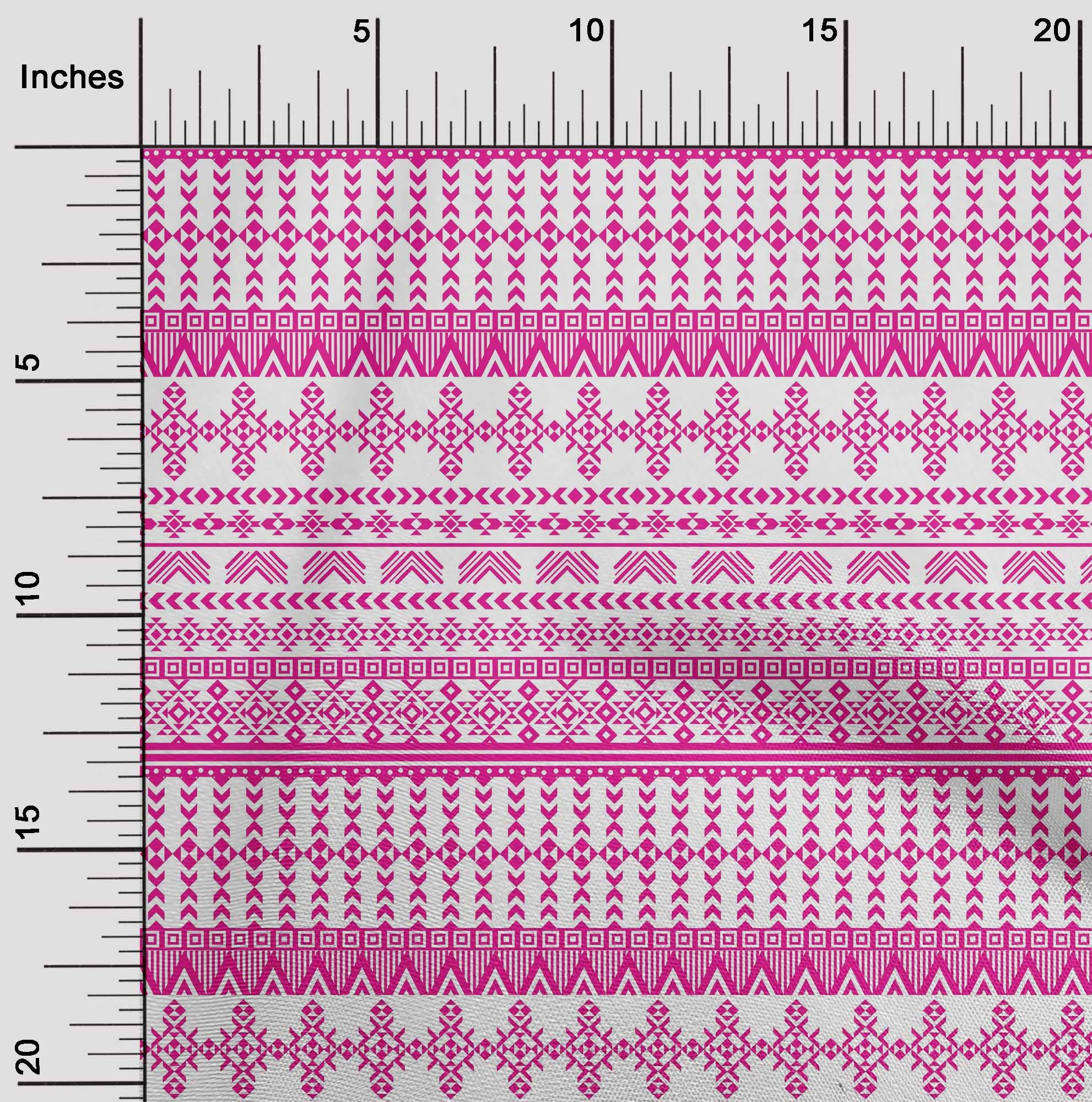 oneOone Georgette Viscose Fuchsia Pink Geometric Tribal Print Fabric by The Yard - 42 Inch Wide Soft Draping Dress Material for Boho Chic Fashion & Home Decor