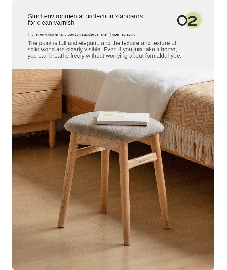 Premium Oak Solid Wood Makeup Stool with Soft Upholstered Seat - Perfect for Vanity, Dressing Room & Beauty Salon
