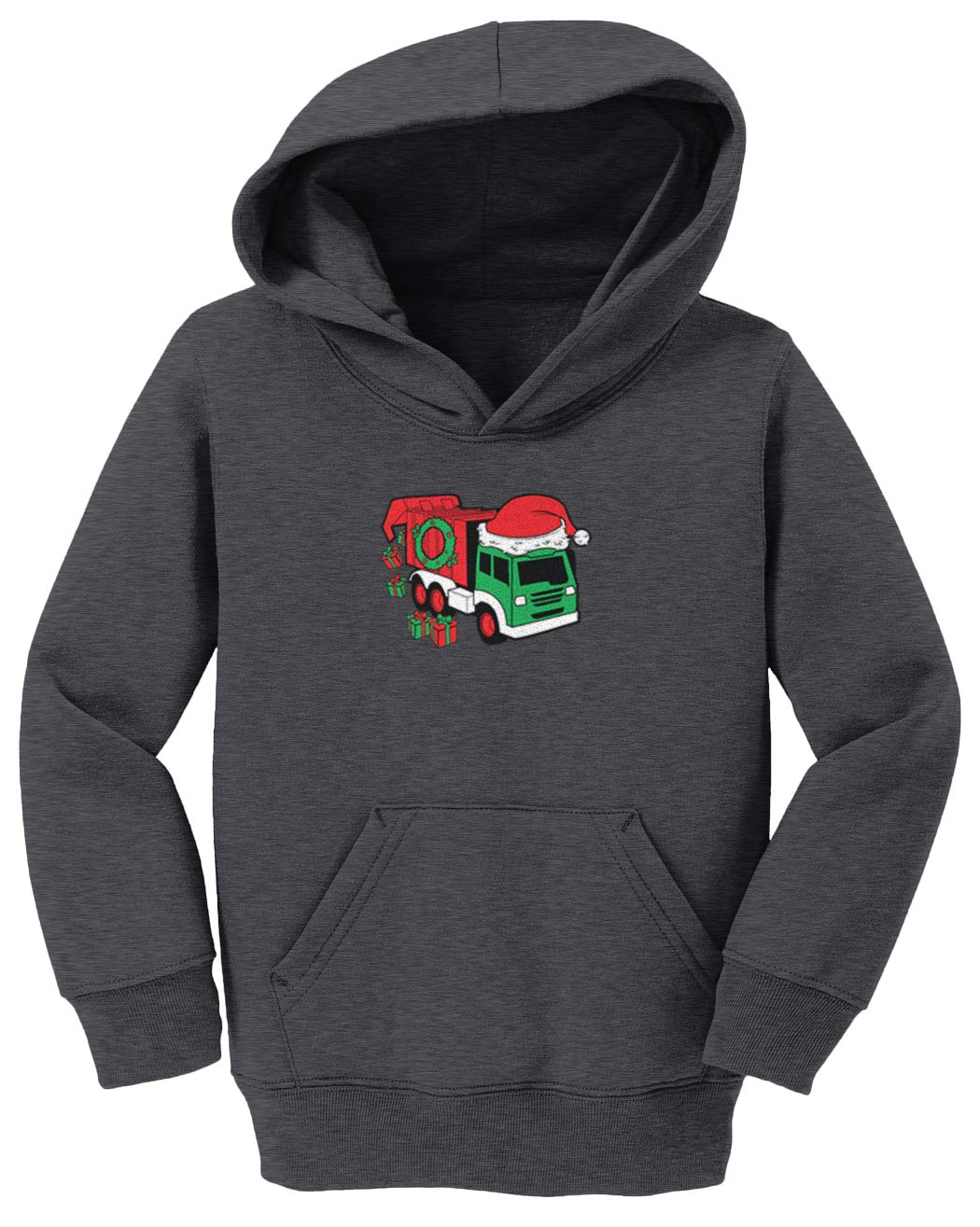 Christmas Garbage Truck Fleece Hoodie for Toddlers & Kids - Festive Wreath Light Design - Perfect for Holiday Parties & Family Photos