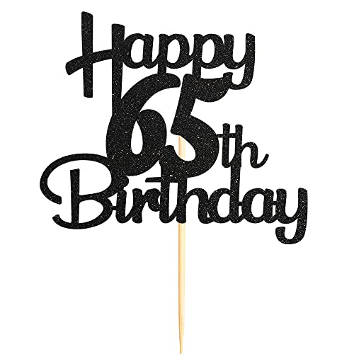 65th Cake Topper - Black Glitter