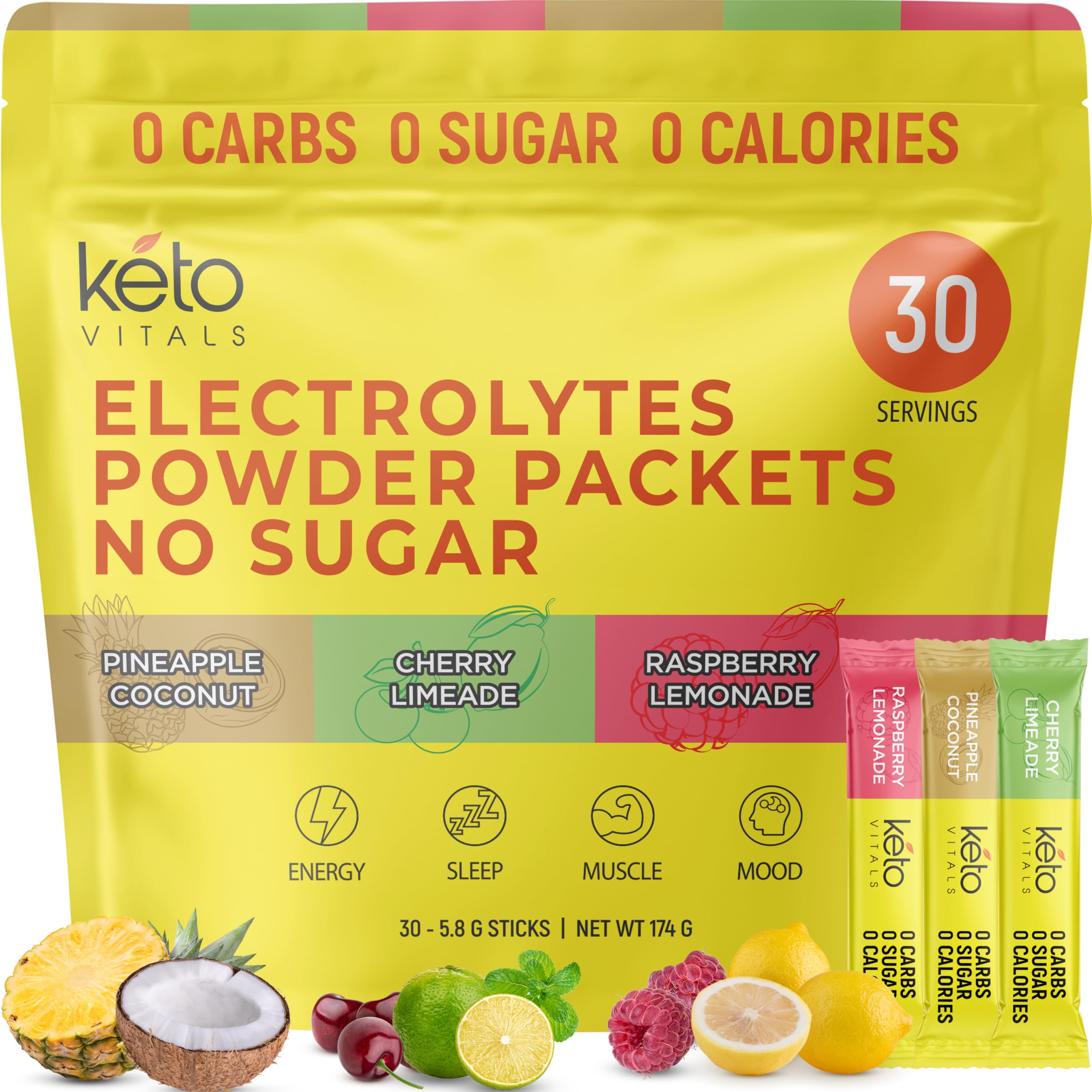 Keto Vitals Tropical Keto Electrolyte Powder - Sugar Free Electrolyte Drink Mix with Potassium, Magnesium, Sodium & Calcium - Hydration Powder Packets for Keto Diet & Workout Recovery - 30 Servings - Perfect for Post-Workout, Travel & Daily Hydration