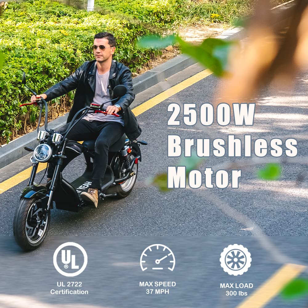 TOXOZERS 2500W Fat Tire Electric Scooter for Adults - High Speed 37mph Citycoco Chopper Scooter with Seat, Turn Signals & Mirrors - Perfect for Urban Commuting & Off-Road Adventures