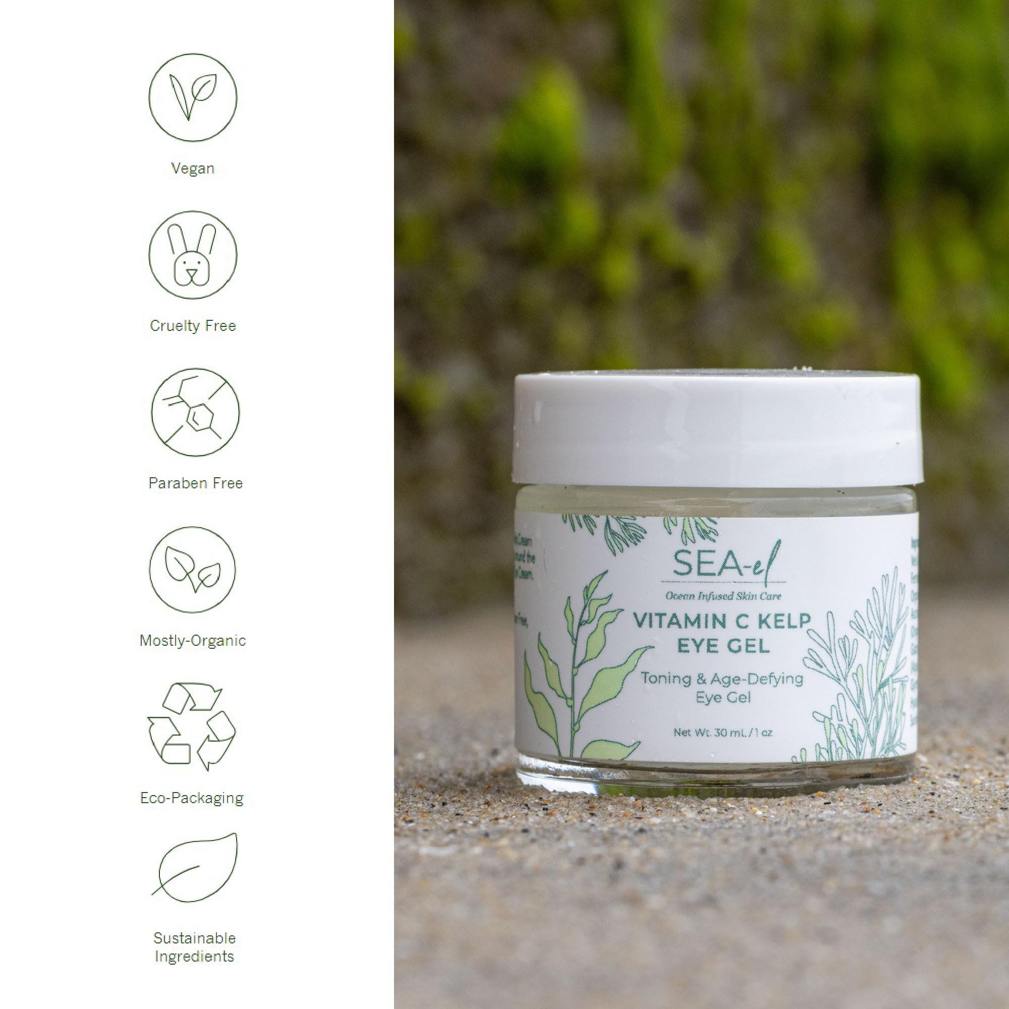 Vitamin C & Kelp Eye Gel for Puffiness, Dark Circles & Under Eye Bags - Anti-Aging, Cooling Skincare Treatment for Women & Men - 1 Oz - Perfect for Morning Routine & Travel Skincare