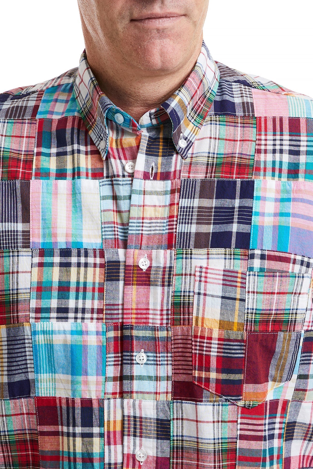 Chase Short Sleeve Shirt with Hingham Patch Madras - Casual Summer Button Down for Men | Perfect for Beach, Picnics & Outdoor Activities