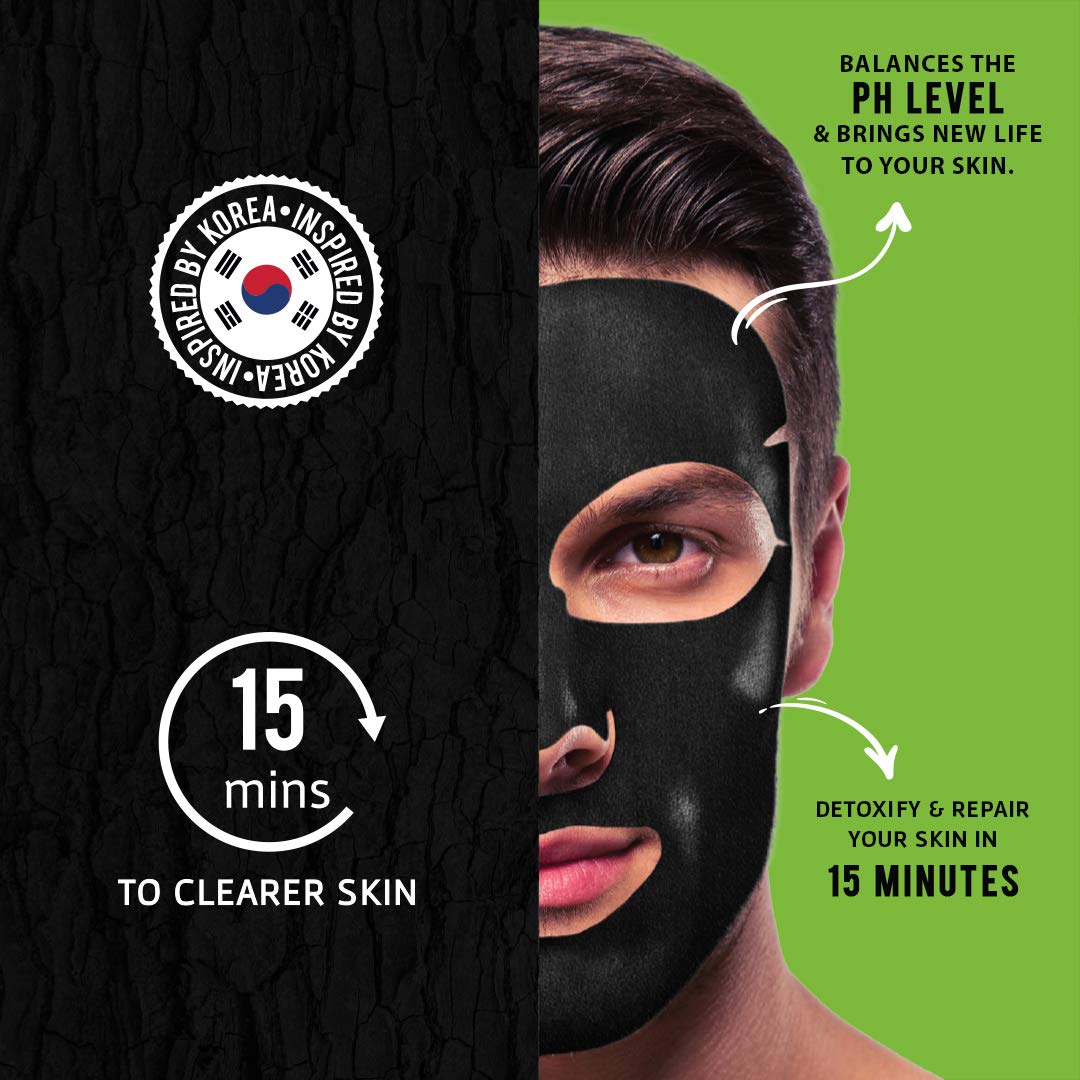 Bombay Shaving Company Charcoal Face Sheet Mask - Detoxifying & Purifying for Clear Skin | At-Home Skincare Treatment for Men | Perfect for Post-Shave, Travel & Relaxation