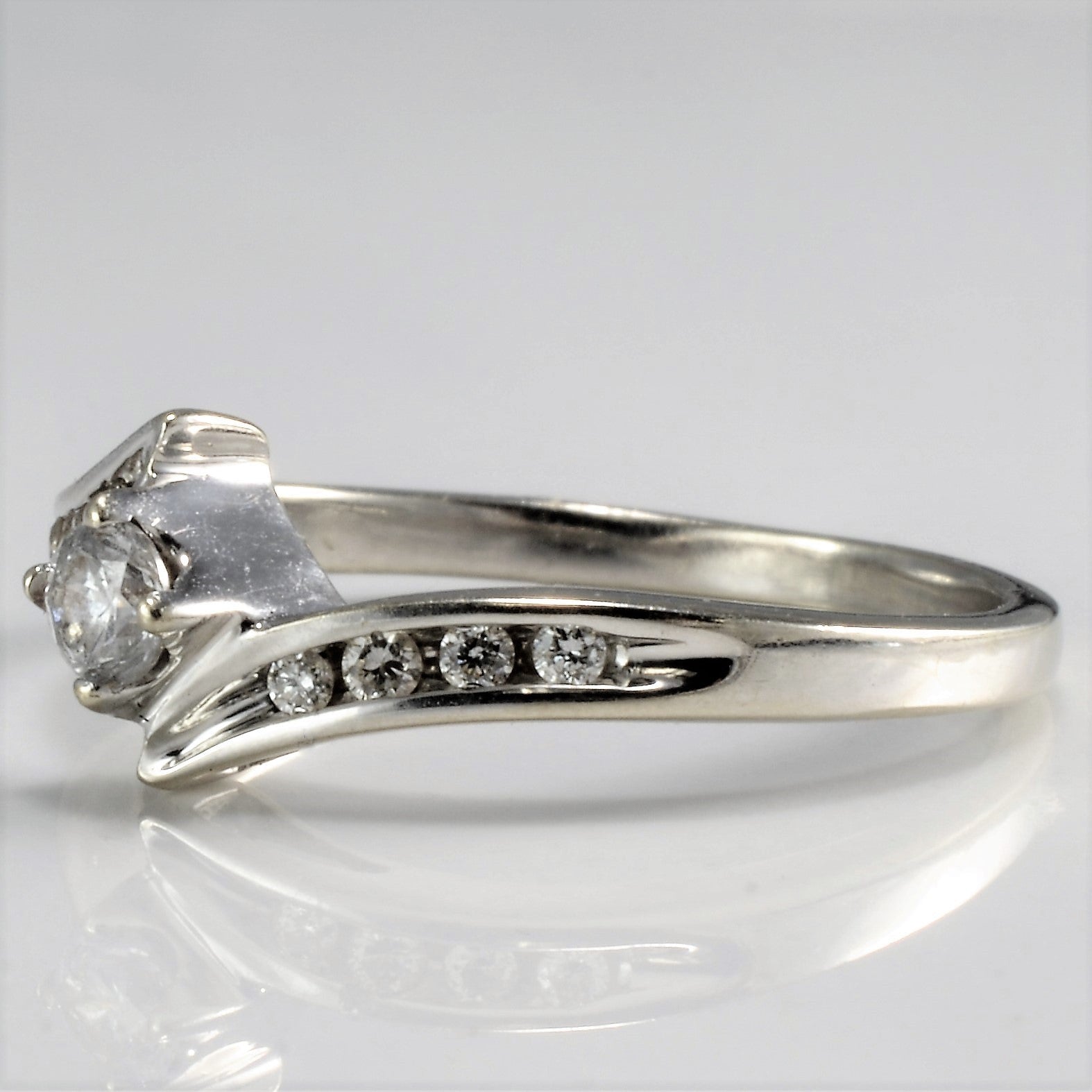 10K White Gold Bypass Diamond Ring - 0.18ctw I1/I2 H-J Color, Size 5.75 | Elegant Wedding Band, Anniversary Gift for Her, Perfect for Engagements & Special Occasions