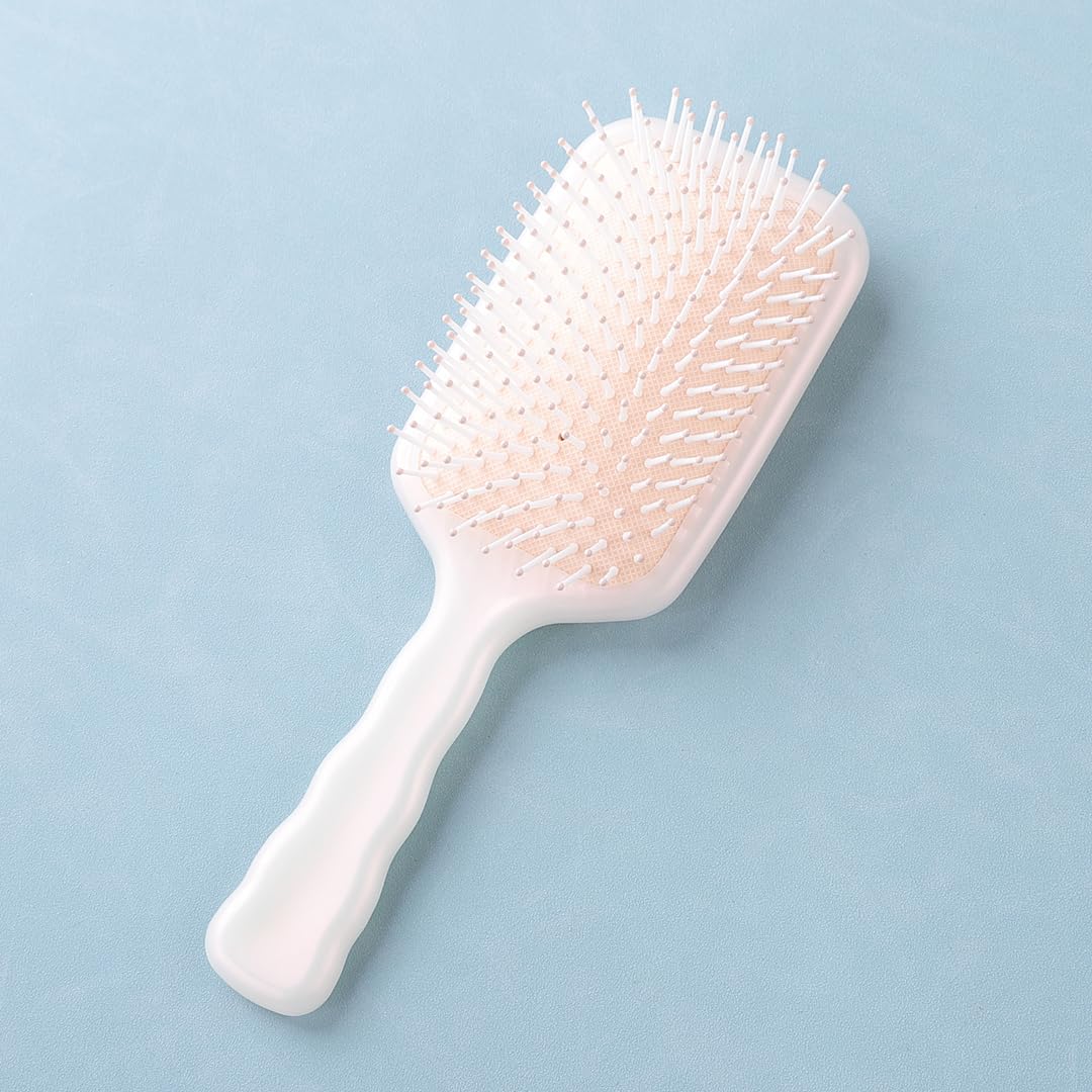 UMAI Detangling Hair Brush with Flexible Bristles - Pain-Free Paddle Brush for Wet & Dry Hair, Smooths Curls & Straightens Hair - Perfect for Styling at Home, Salon, or Travel (Beige)