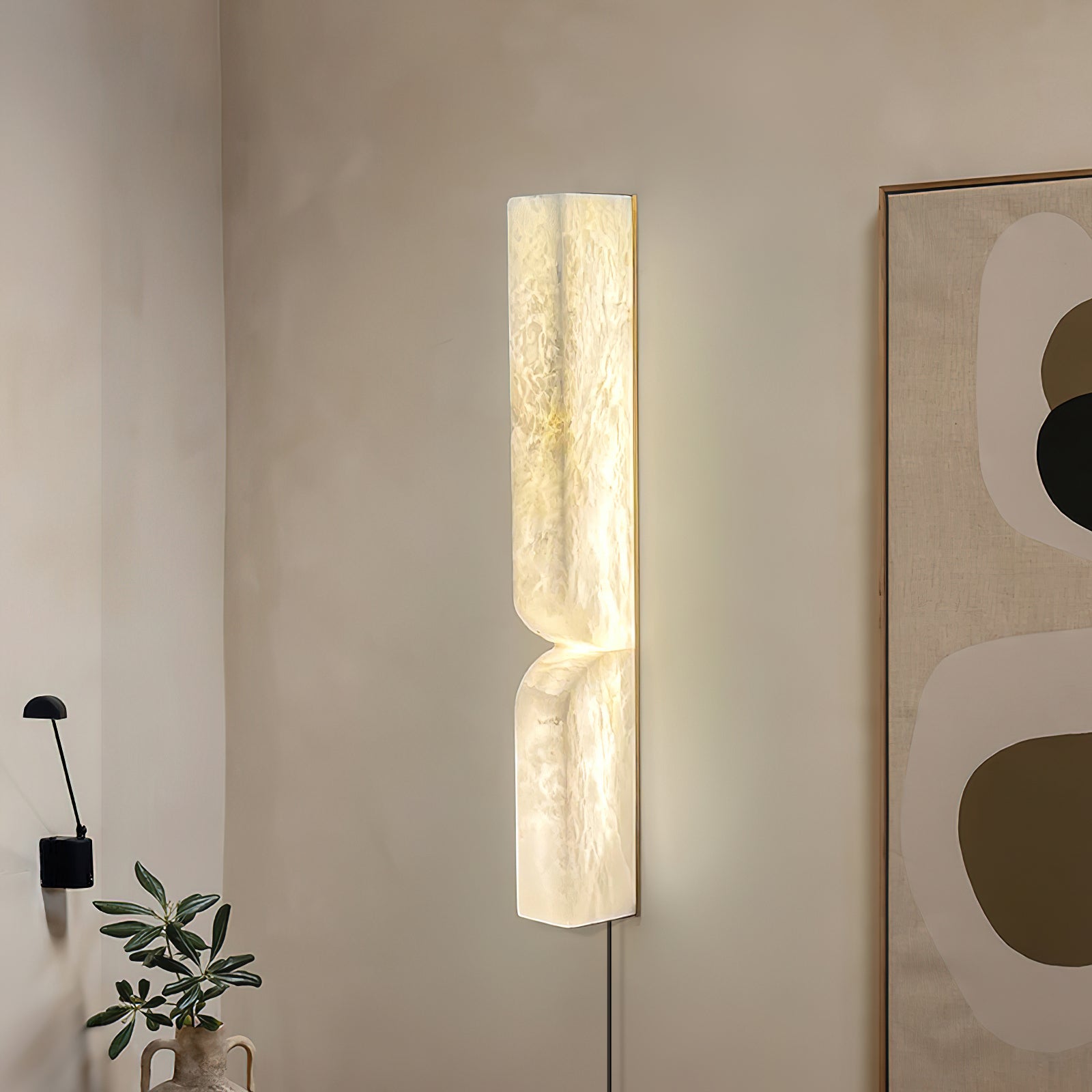 Alabaster Plug-in Wall Sconce Light - Modern Plug in Wall Lamp for Bedroom, Living Room & Hallway Lighting - Elegant Plug-in Sconce for Home Decor