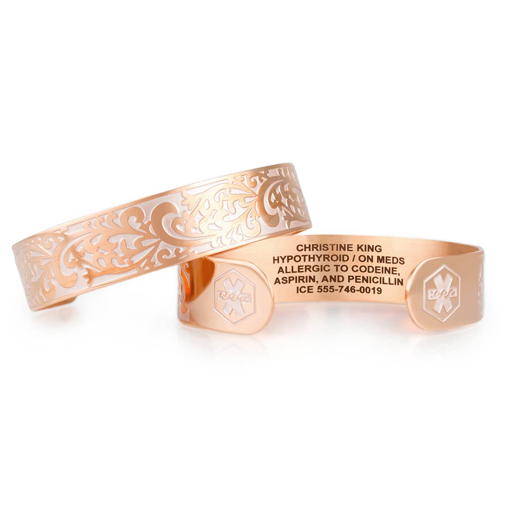 Custom Engraved Medical ID Cuff Bracelets for Women - Rose Gold, Silver & Gold Tone Stainless Steel | Personalized Medical Alert Jewelry for Diabetes, Allergies & Emergency Info | Perfect for Nurses, Doctors & Healthcare Workers