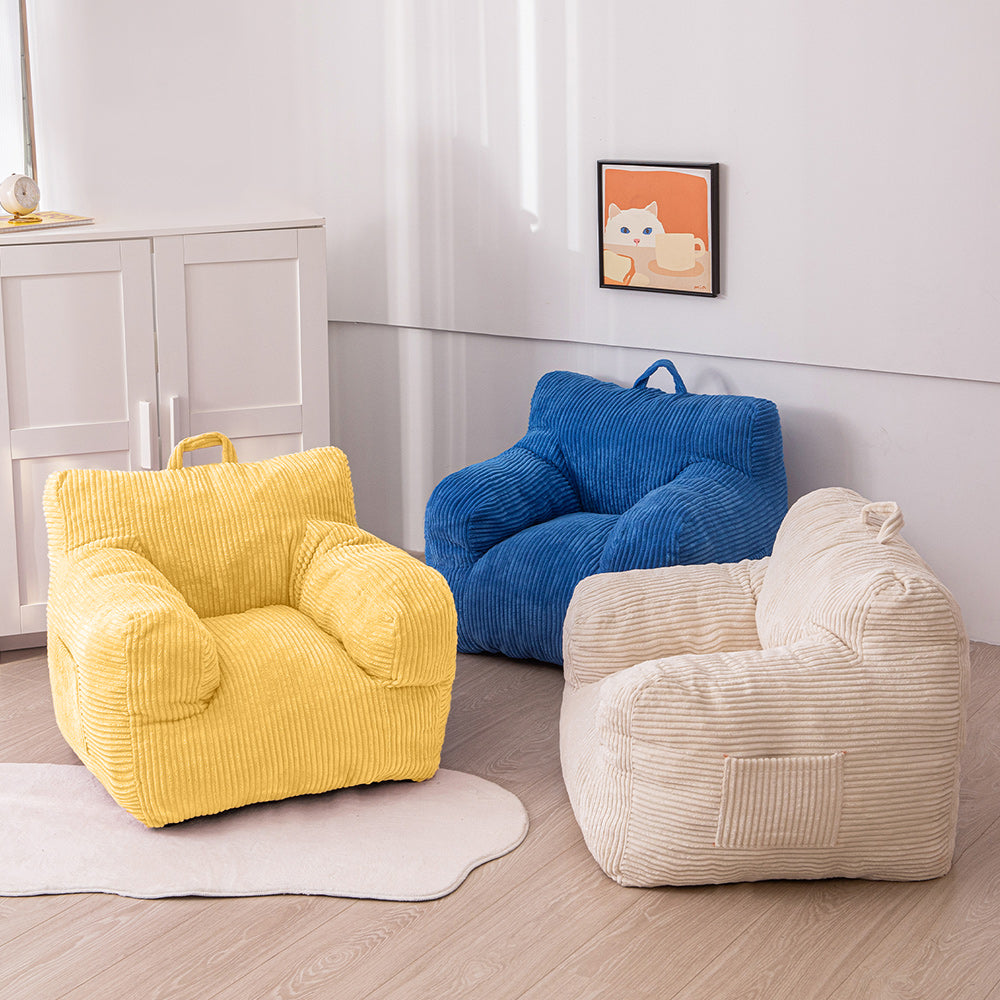 MAXYOYO Kids Bean Bag Chair - Soft Corduroy Bean Bag Couch with Armrests for Children's Room, Nursery & Playroom (Light Yellow) - Perfect for Reading, Gaming & Relaxing