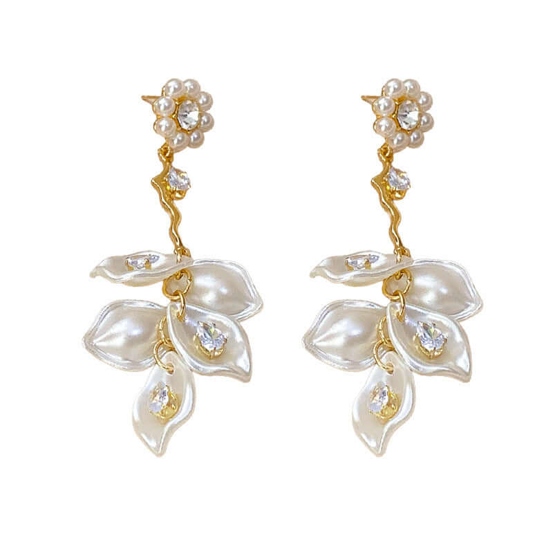 Pearl Petal Drop Earrings N2393 - Elegant Floral Dangle Earrings for Women, Perfect for Weddings, Parties & Special Occasions