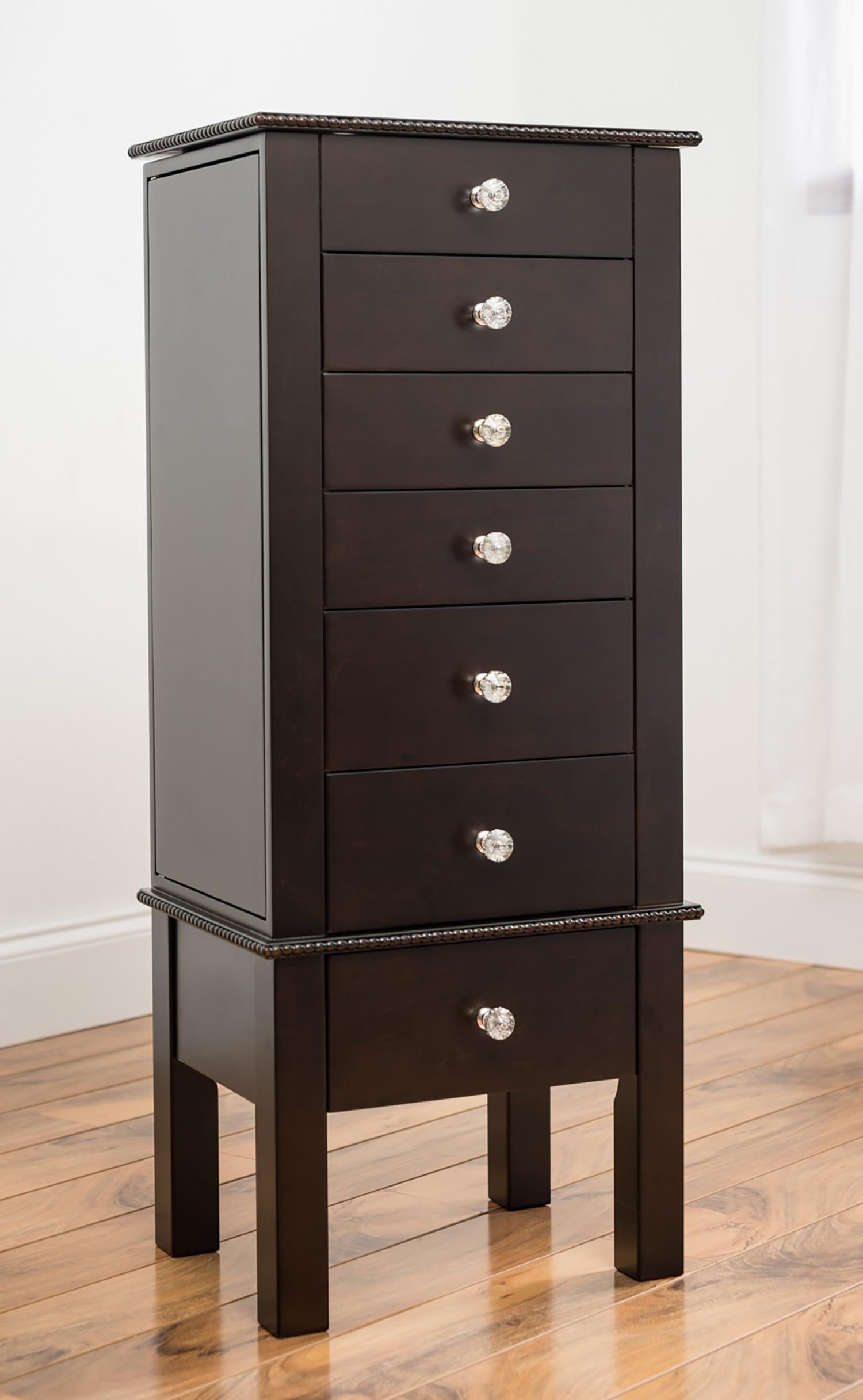 Hives and Honey Kimberly Standing Armoire Jewelry Storage Cabinet - Espresso Finish, Large Jewelry Organizer with Mirror, Perfect for Bedroom, Closet, or Dressing Room