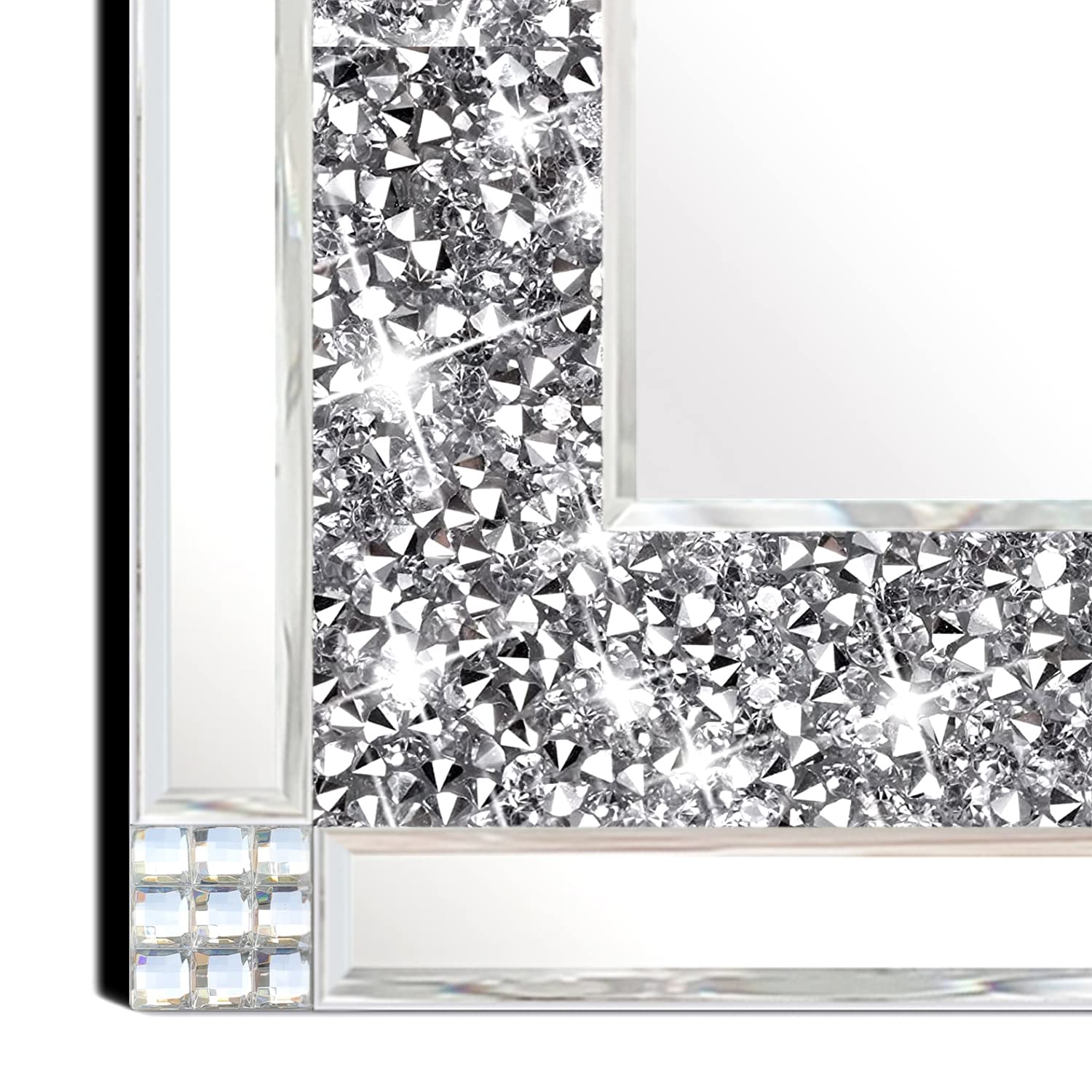 Sparkling Crystal Rhinestone Diamond Wall Mirror - Handcrafted Glass Mirror for Hallway, Bathroom & Bedroom Decor (16