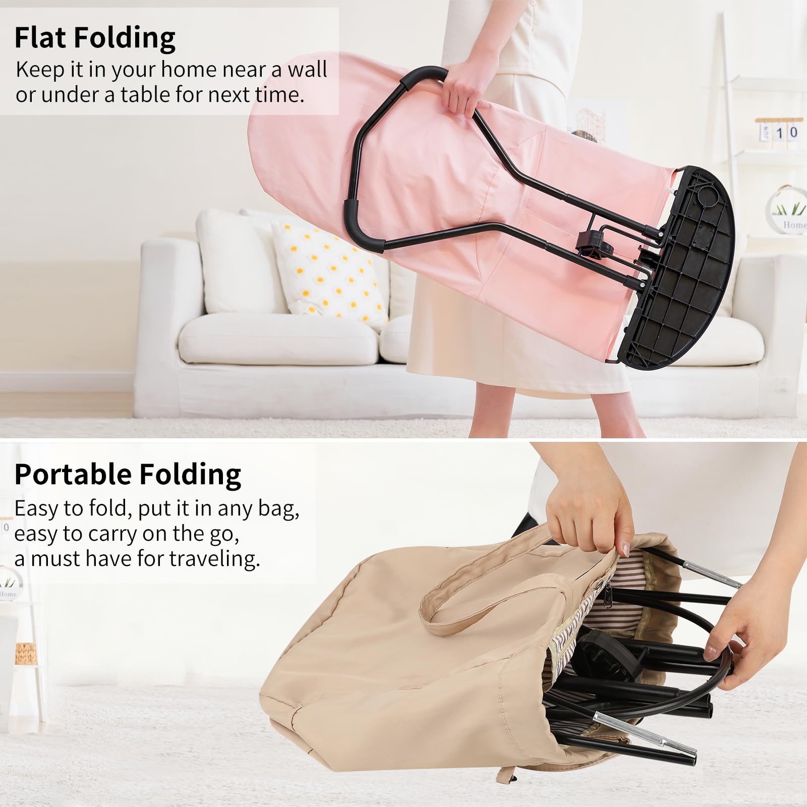 Portable Baby Bouncer Seat with Adjustable Positions - 3-Level Infant Rocker Chair with 100% Cotton Fabric & Hanging Toys - Perfect for Newborns, Playtime & Nursery - Pink