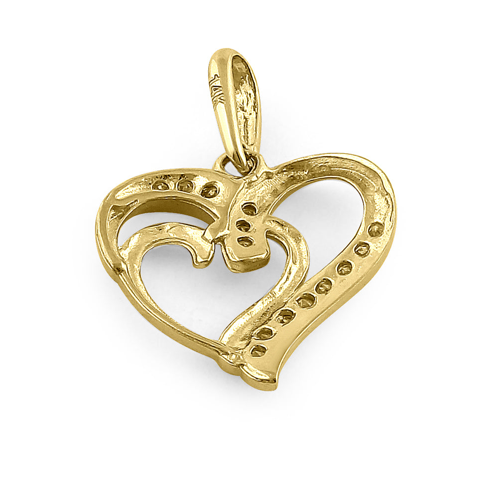 14K Yellow Gold Double Heart Diamond Pendant Necklace for Women - Romantic Gift for Anniversary, Valentine's Day & Special Occasions