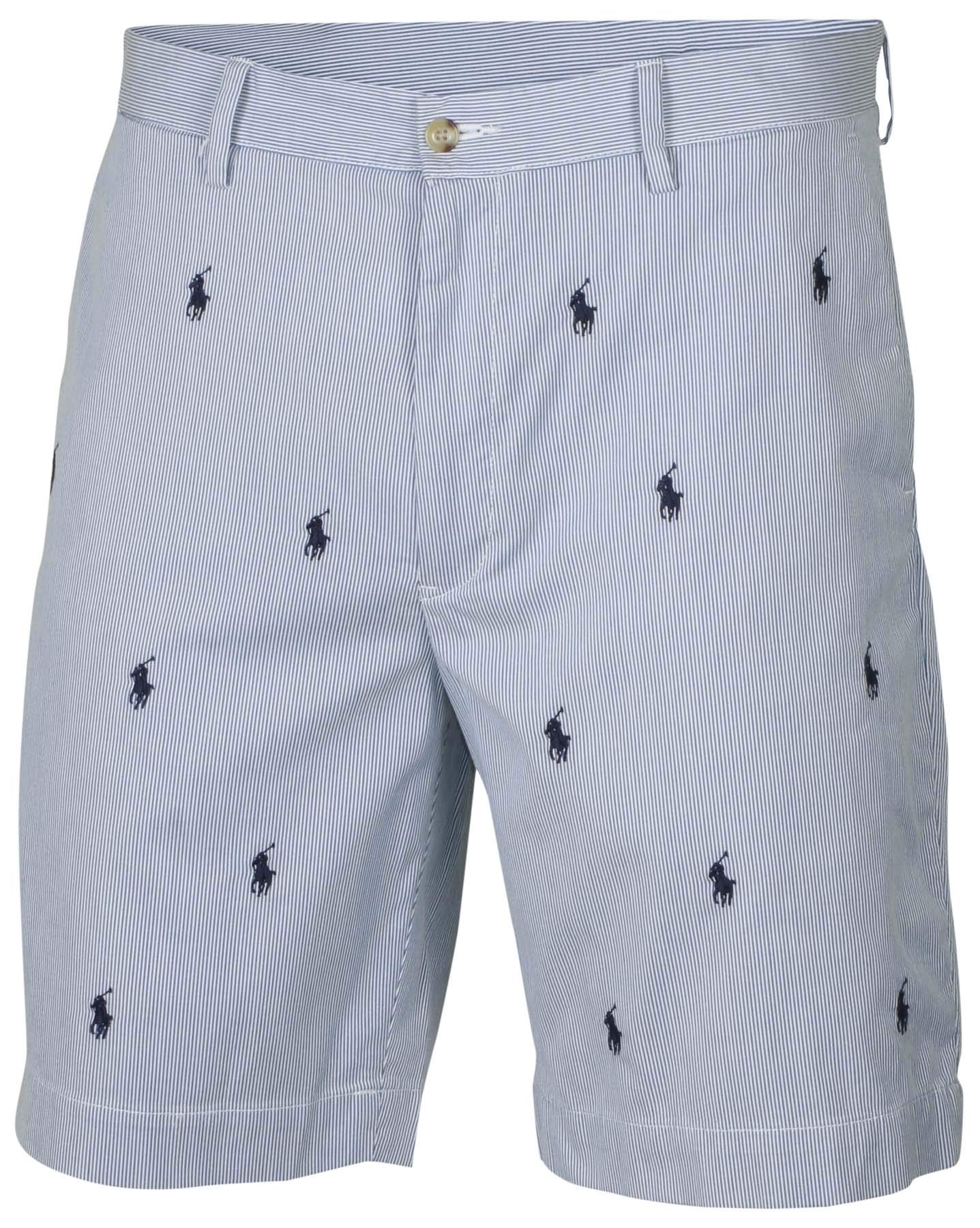 Ralph Lauren Men's Classic Fit Striped Polo Shorts with Embroidered Pony Logo - Blue & White - Size 31 - Casual Summer Wear, Golf Outfits & Weekend Style