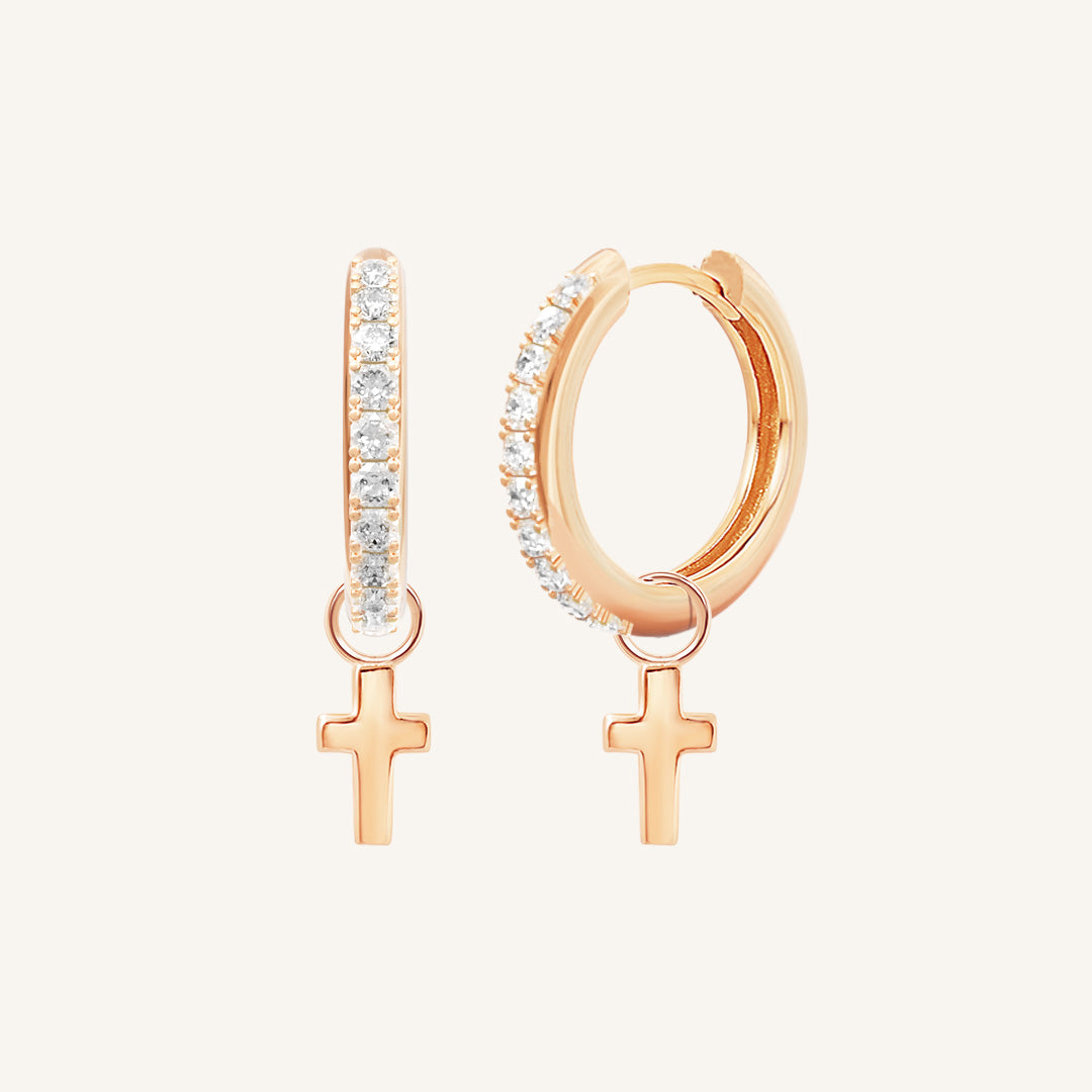Cross Crystal Hoops Earrings for Women - Elegant Rhinestone Cross Dangle Earrings for Church, Party & Everyday Wear