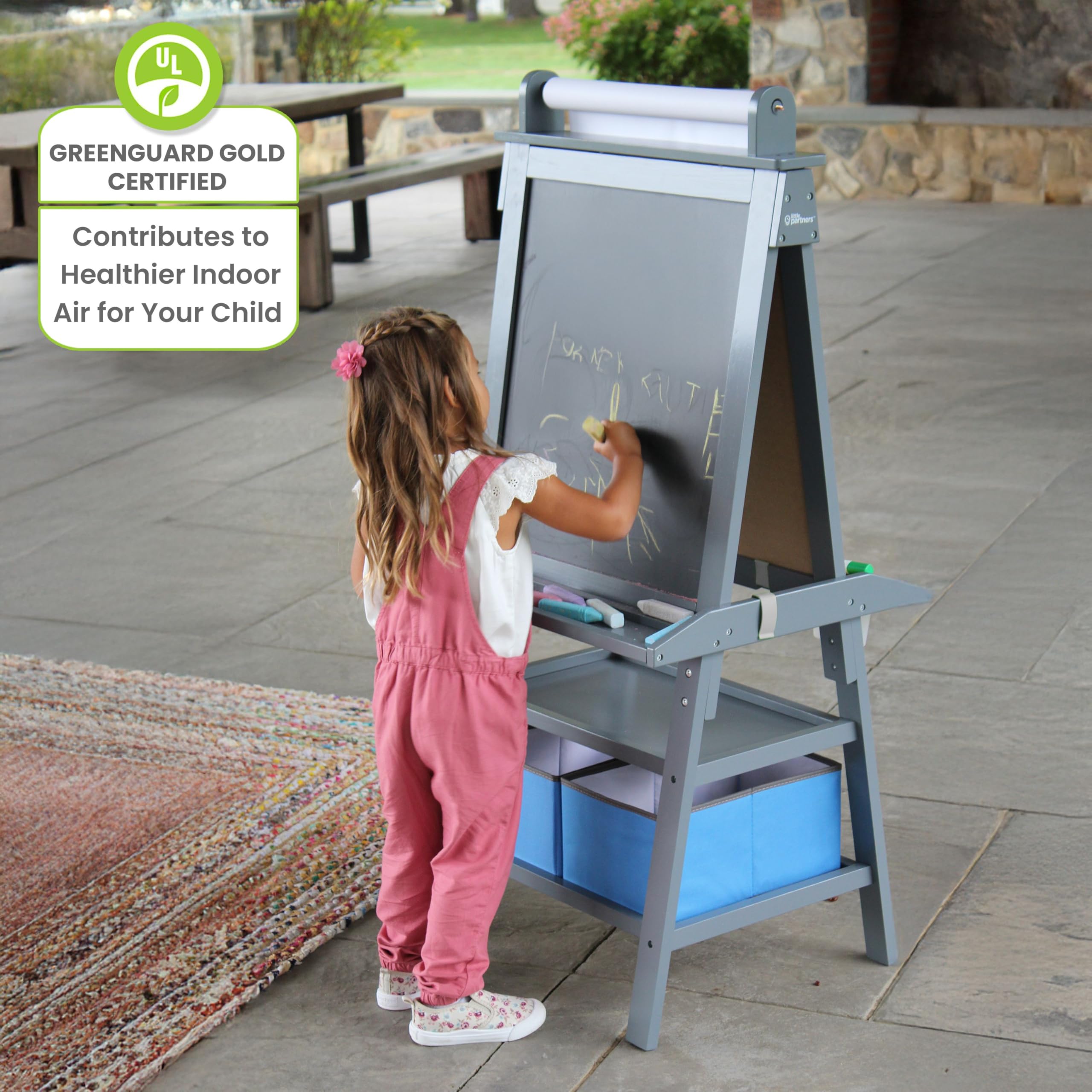 Little Partners Deluxe Learn 'N Play Toddler Easel for Kids - 2-Sided Art Center with Chalkboard & Magnetic Whiteboard | Paper Feed, Storage Bins & Paint Cups | Perfect for Home, Preschool & Daycare (Earl Grey)
