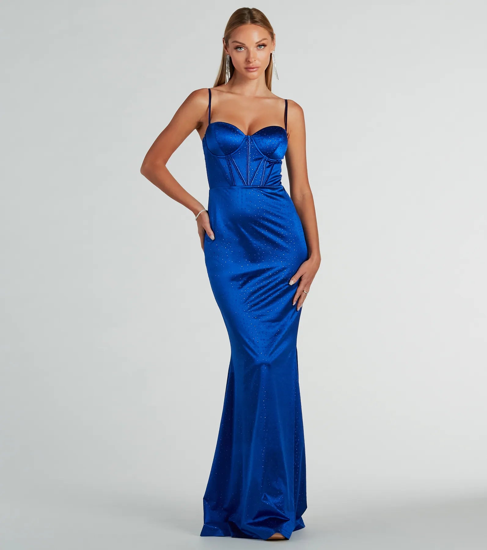 Jaiden Bustier Rhinestone Satin Formal Evening Dress for Prom, Wedding & Special Occasions