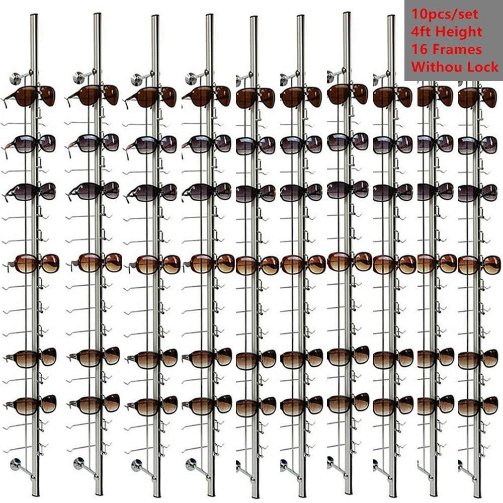 LOYALHEARTDY 10-Piece Aluminum Sunglasses & Eyeglass Display Stand Set - Durable Eyeglass Frame Holder Rack with Organizer Rod for Retail Store, Home, or Office Use