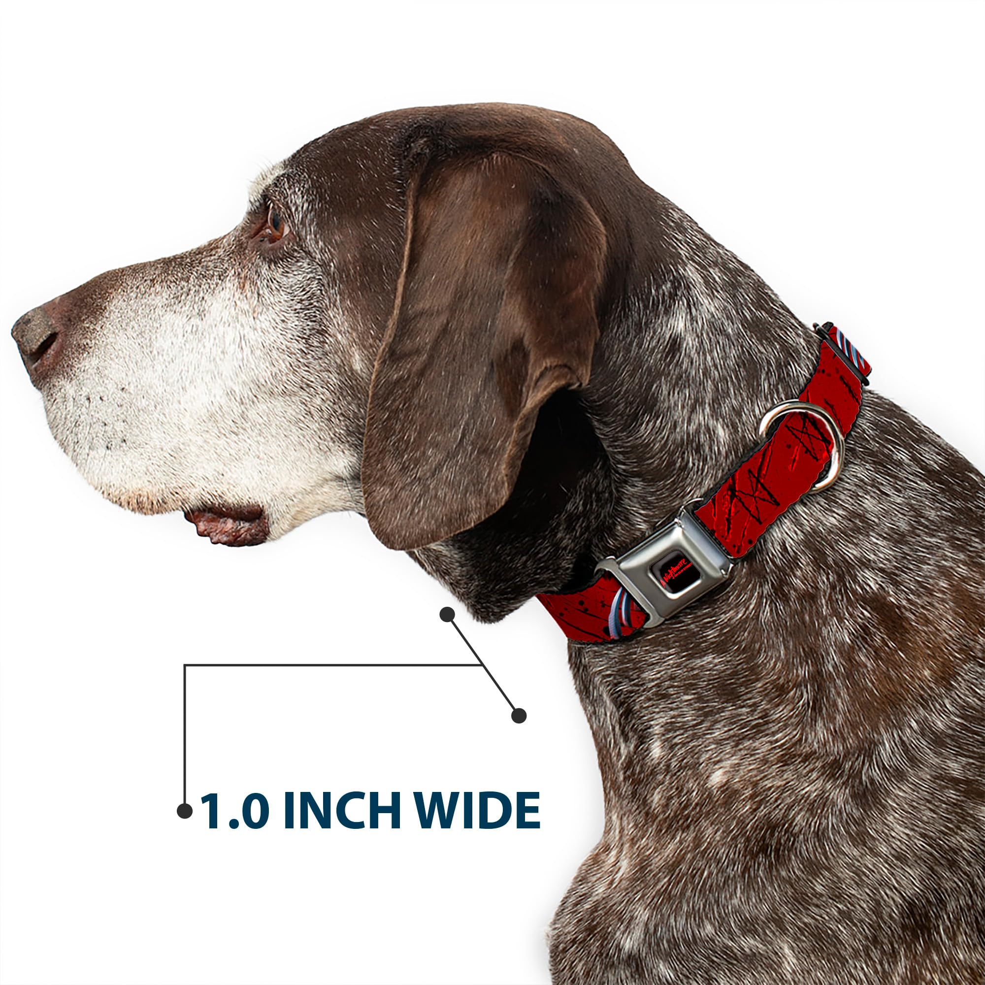 Nightmare on Elm Street Freddy Krueger Dog Collar - Red Horror Movie Pet Accessory with Seatbelt Buckle, 18-32 Inches Adjustable, 1.5