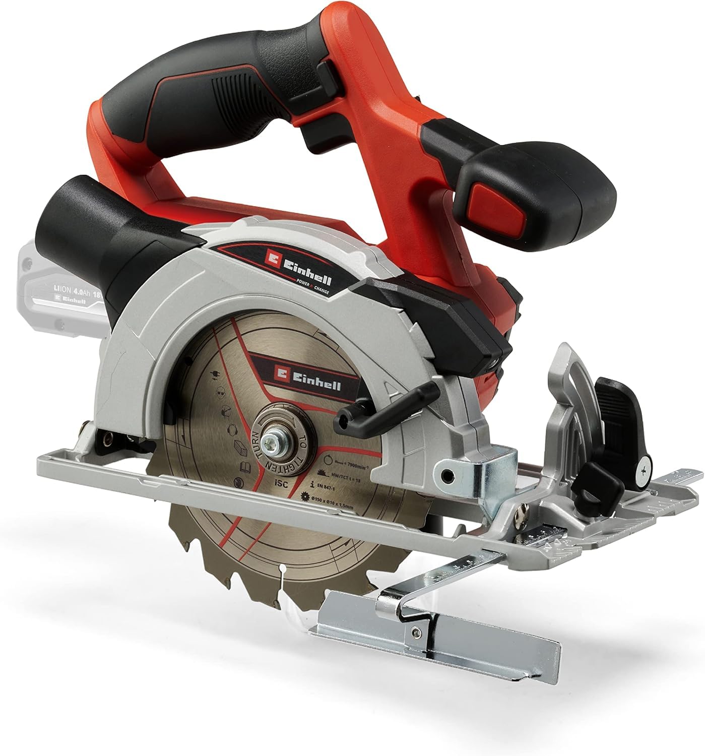 Einhell TE-CS 18/150 Li-Solo Power X-Change Cordless Circular Saw - 18V Lithium-Ion Battery (Not Included), 150mm Blade, Tool-Free Depth & Bevel Adjustment, LED Light - Perfect for Woodworking, DIY Projects & Construction Sites