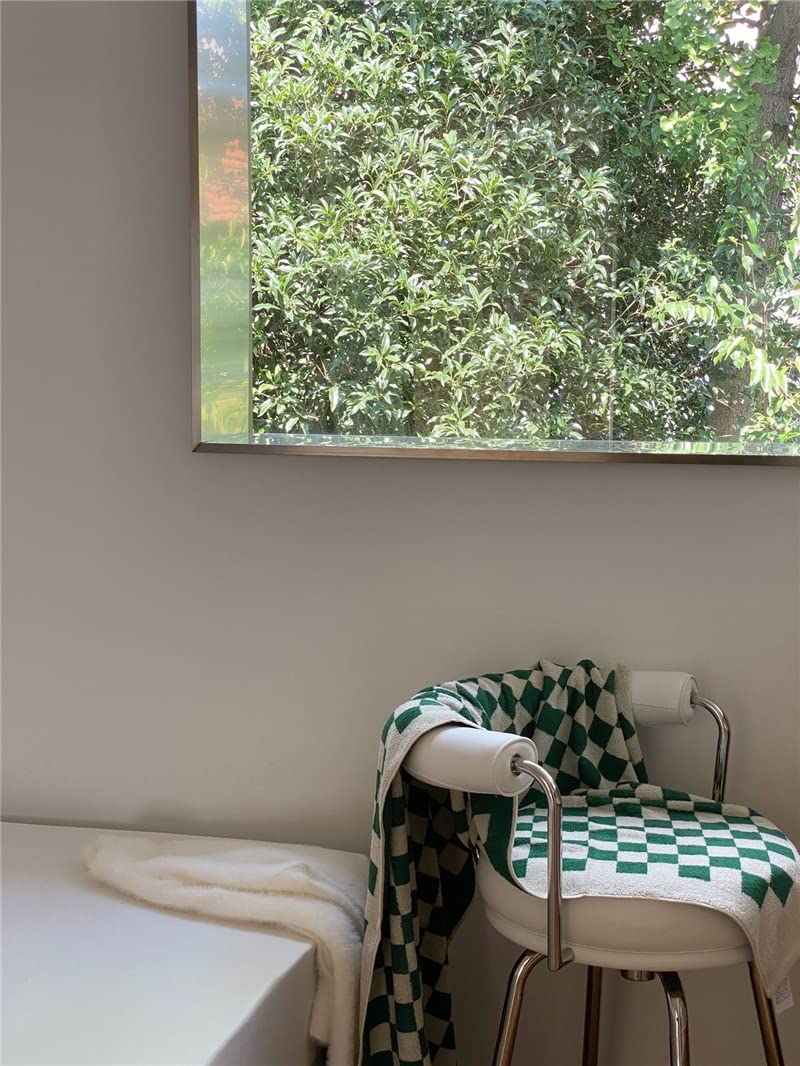 Minimalist Checkered Hand Towels - Soft Bathroom & Kitchen Towel Set for Teens, Dorm, Spa - Green Checkerboard Design for Everyday Use & Home Decor