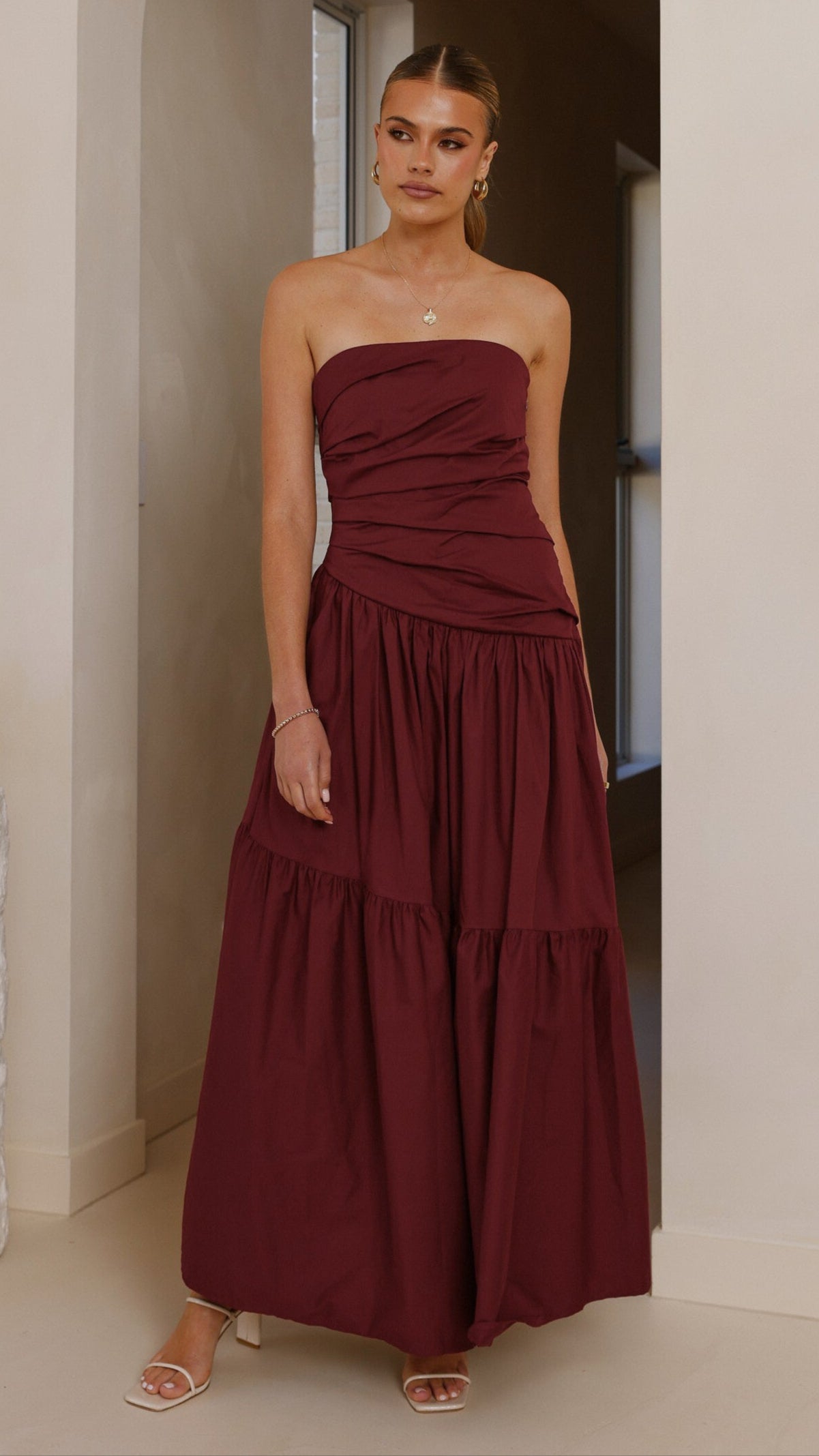 Lola Maxi Dress for Women - Elegant Burgundy Long Flowy Dress for Summer, Beach, Parties & Special Occasions
