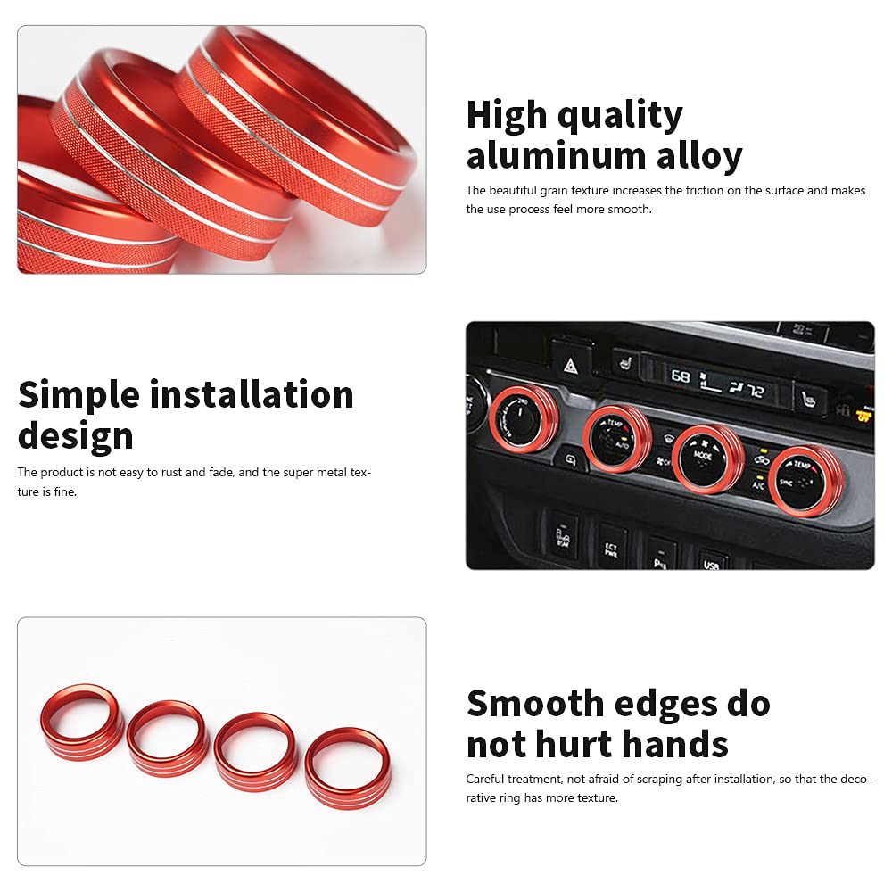 Auovo AC Knob Cover for Toyota Tacoma 2016-2023 - 4PCS Red Air Conditioner Knob Rings for Dual Zone Auto Climate Control - Interior Car Accessories for Enhanced Comfort & Style